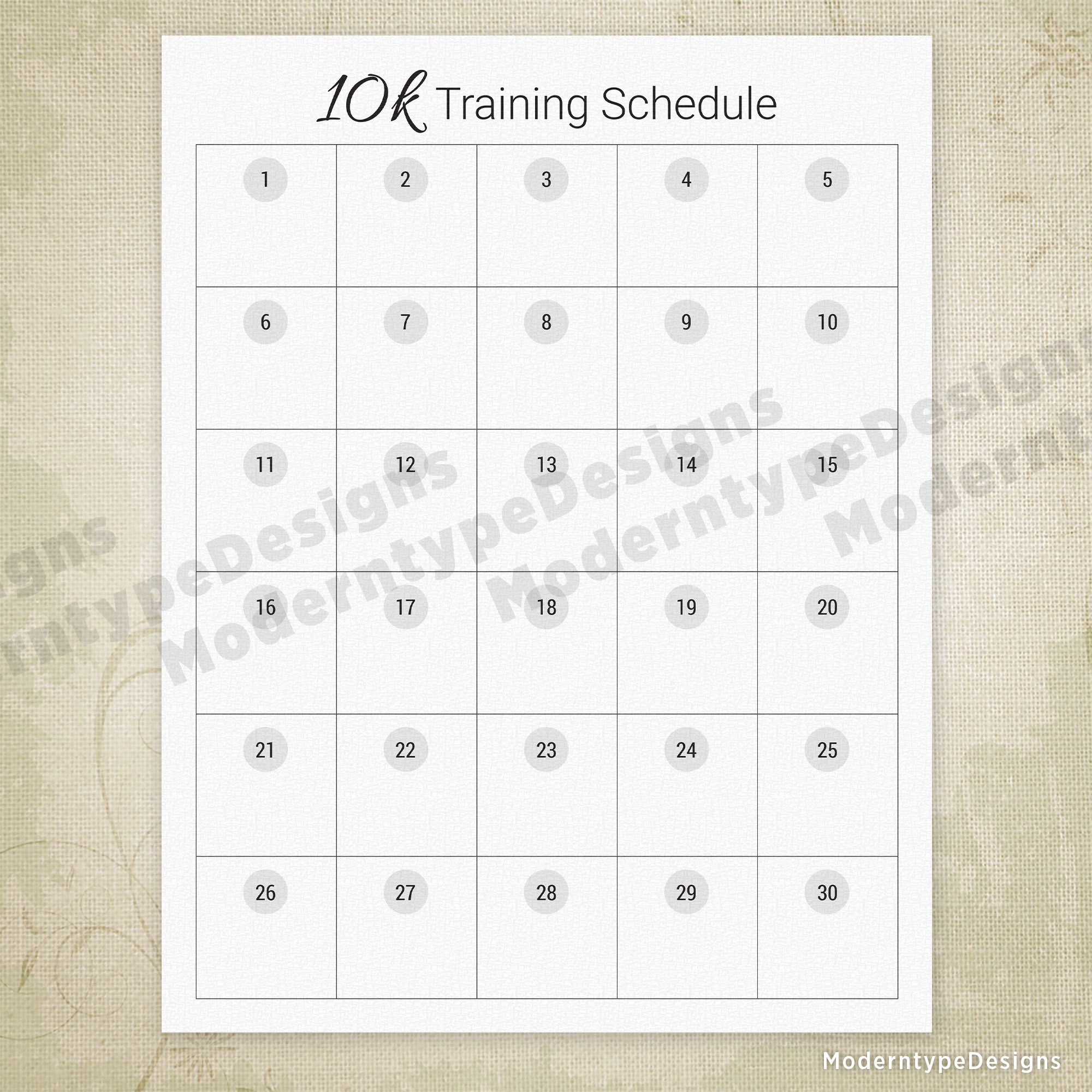 10k Training Schedule Printable, Blank