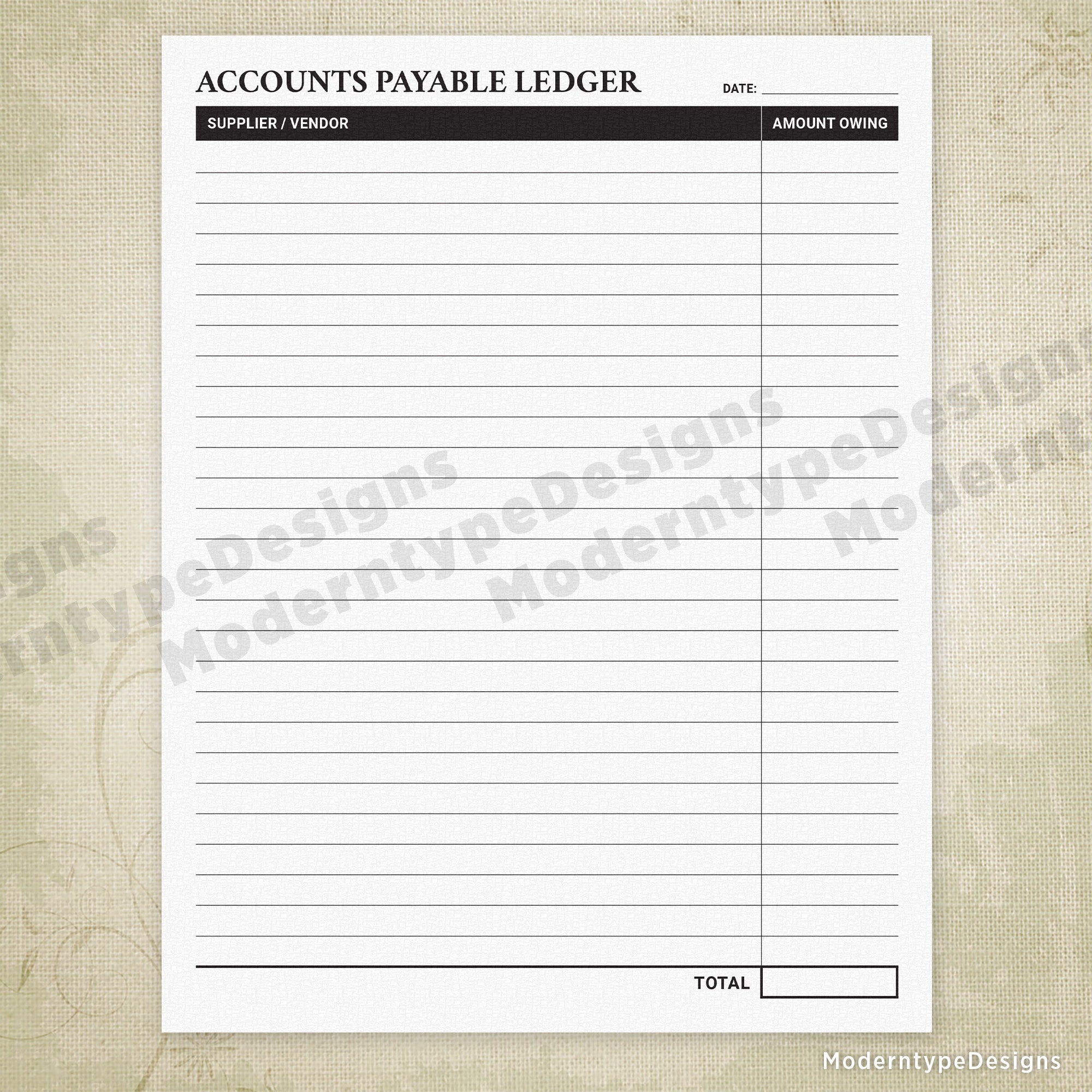 Streamline your vendor management with this comprehensive Accounts Payable Ledger Printable Form PDF. Designed for businesses of all sizes, this ready-to-use template helps you track supplier invoices, payment dates, and outstanding balances in one organized document.