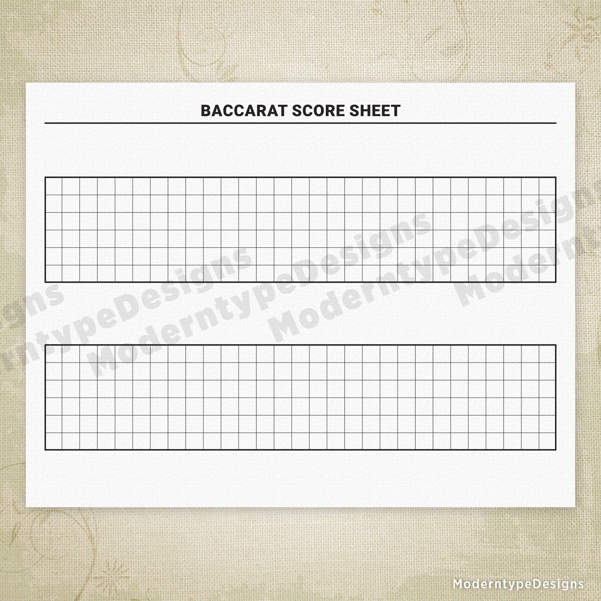 Baccarat Scoring Sheet Printable