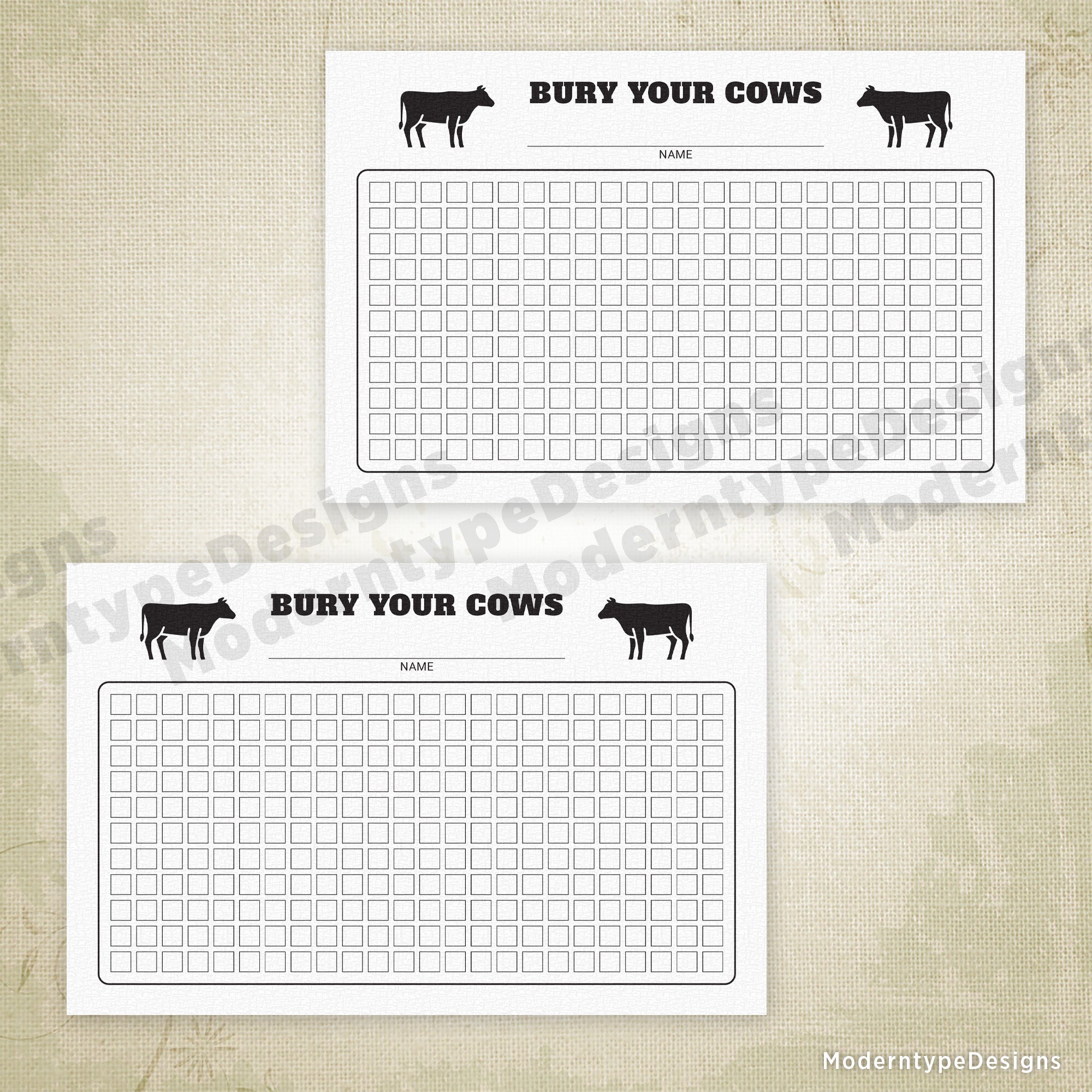 Bury Your Cows Car Game Printable, 8.5 x 5.5"