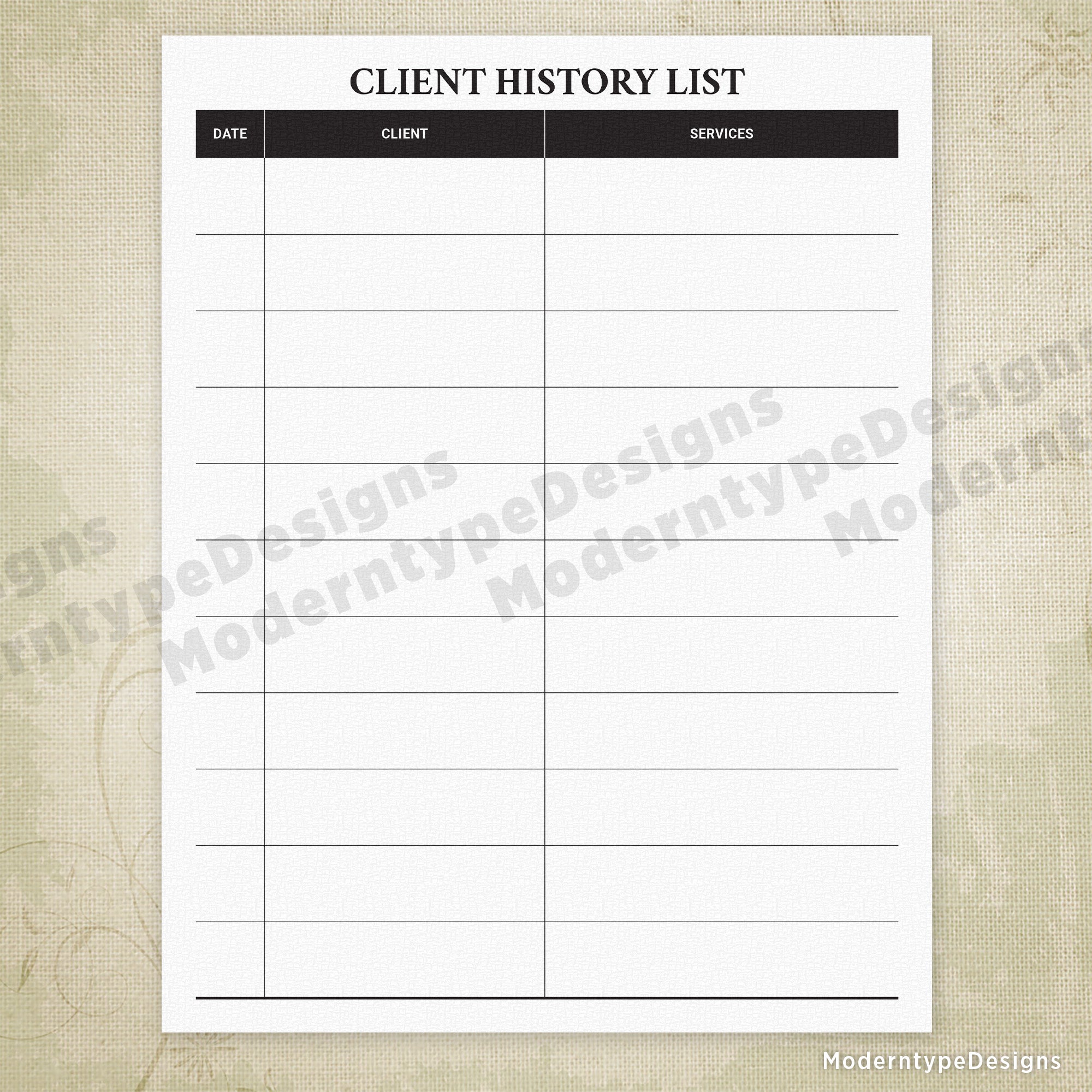 Client History List Printable