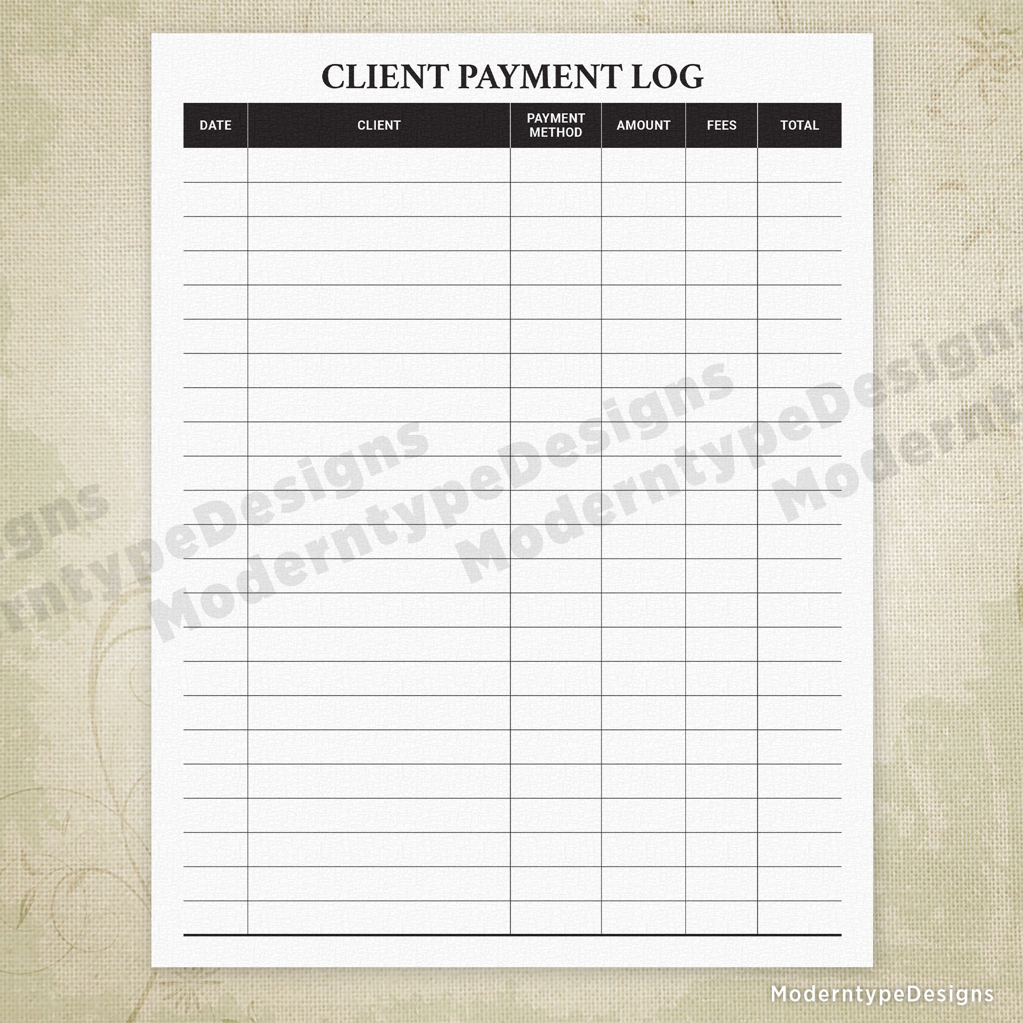 Client Payment Log Printable