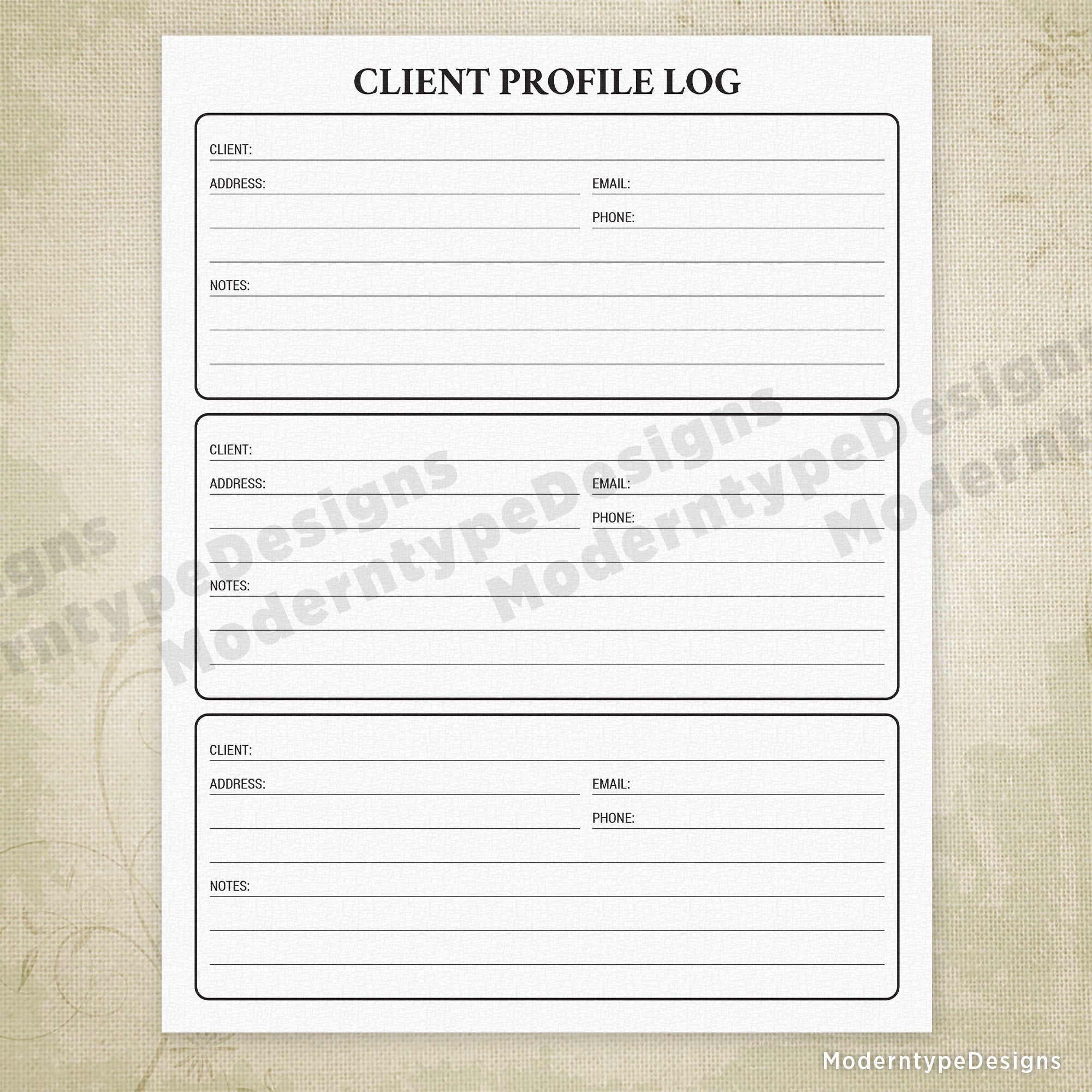Client Profile Log Printable