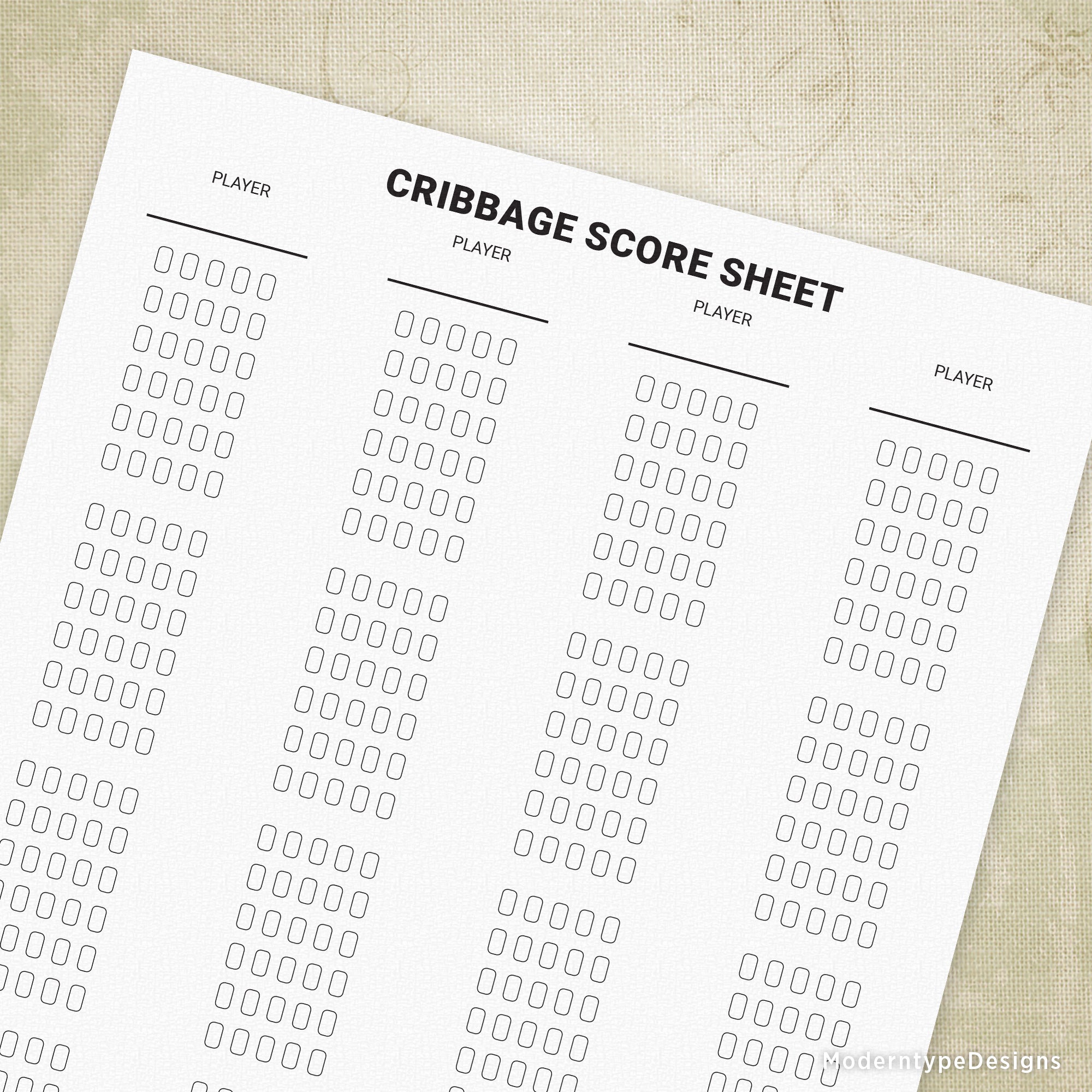 This is for a traditional cribbage scoring sheet PDF.