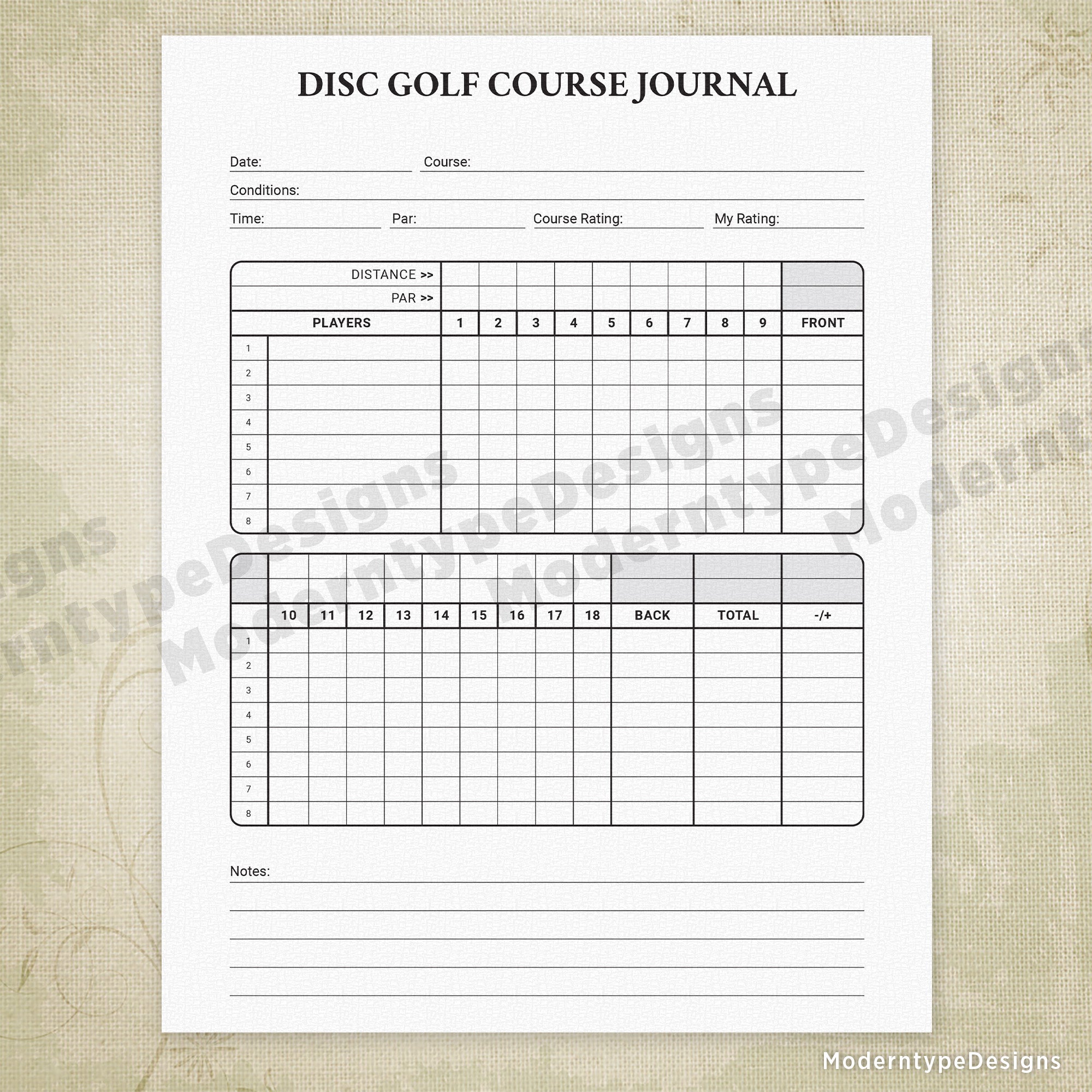 Disc Golf Course Journal Printable