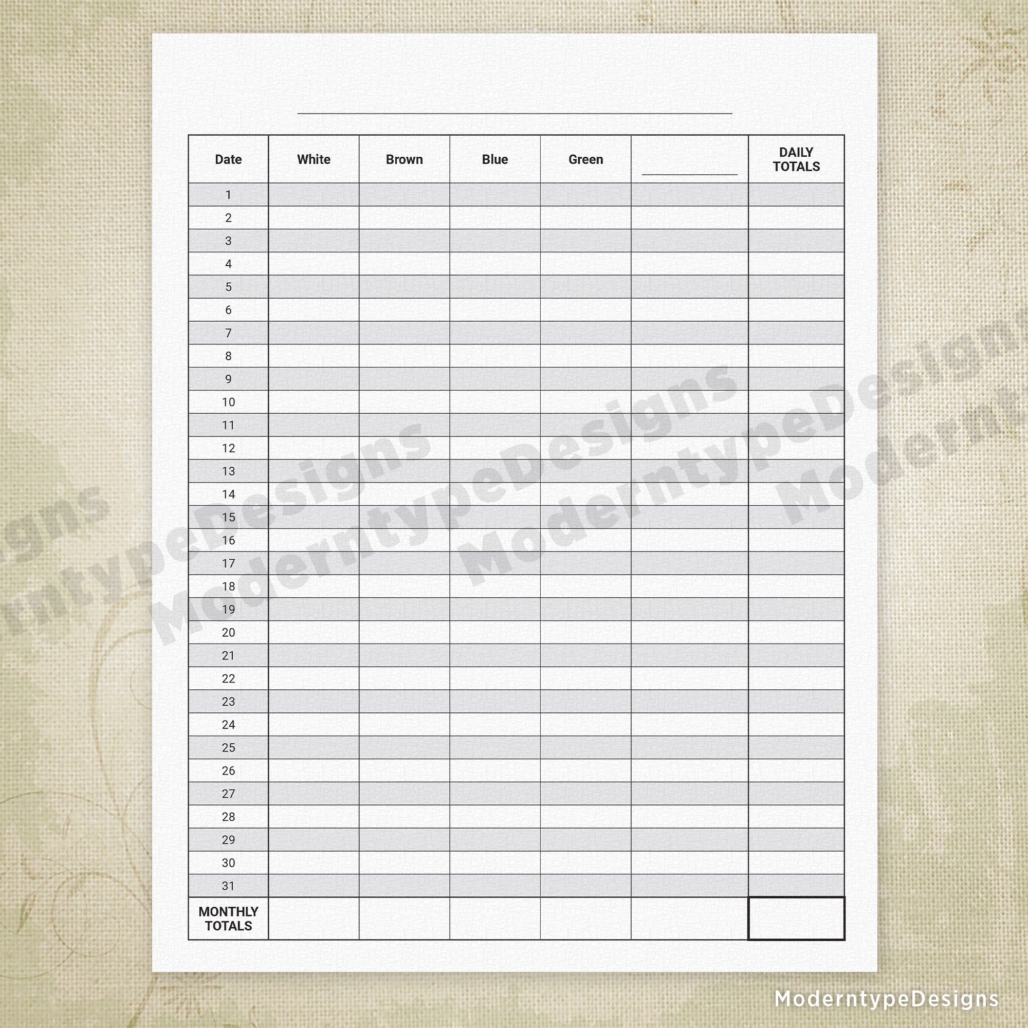 Monthly Egg Inventory Tracker Printable