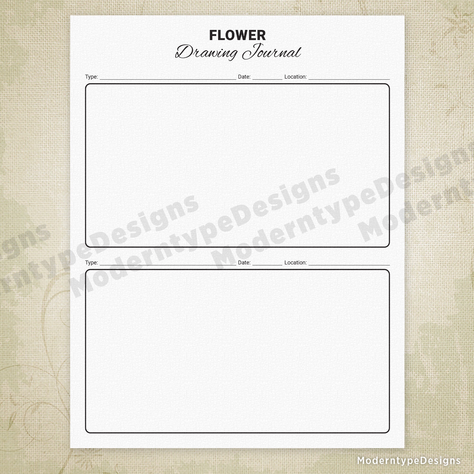 Flower Drawing Journal Printable, 2 Entries