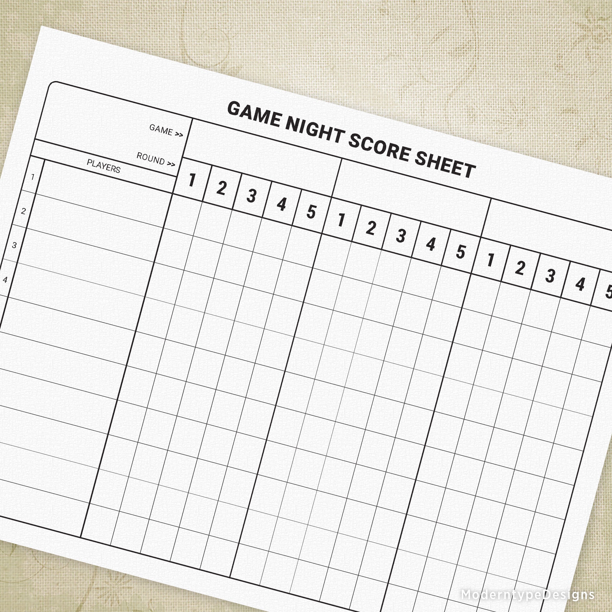 Game Night Score Sheet Printable - for Players for Free Printable Pdf Mexican Train Score Sheet