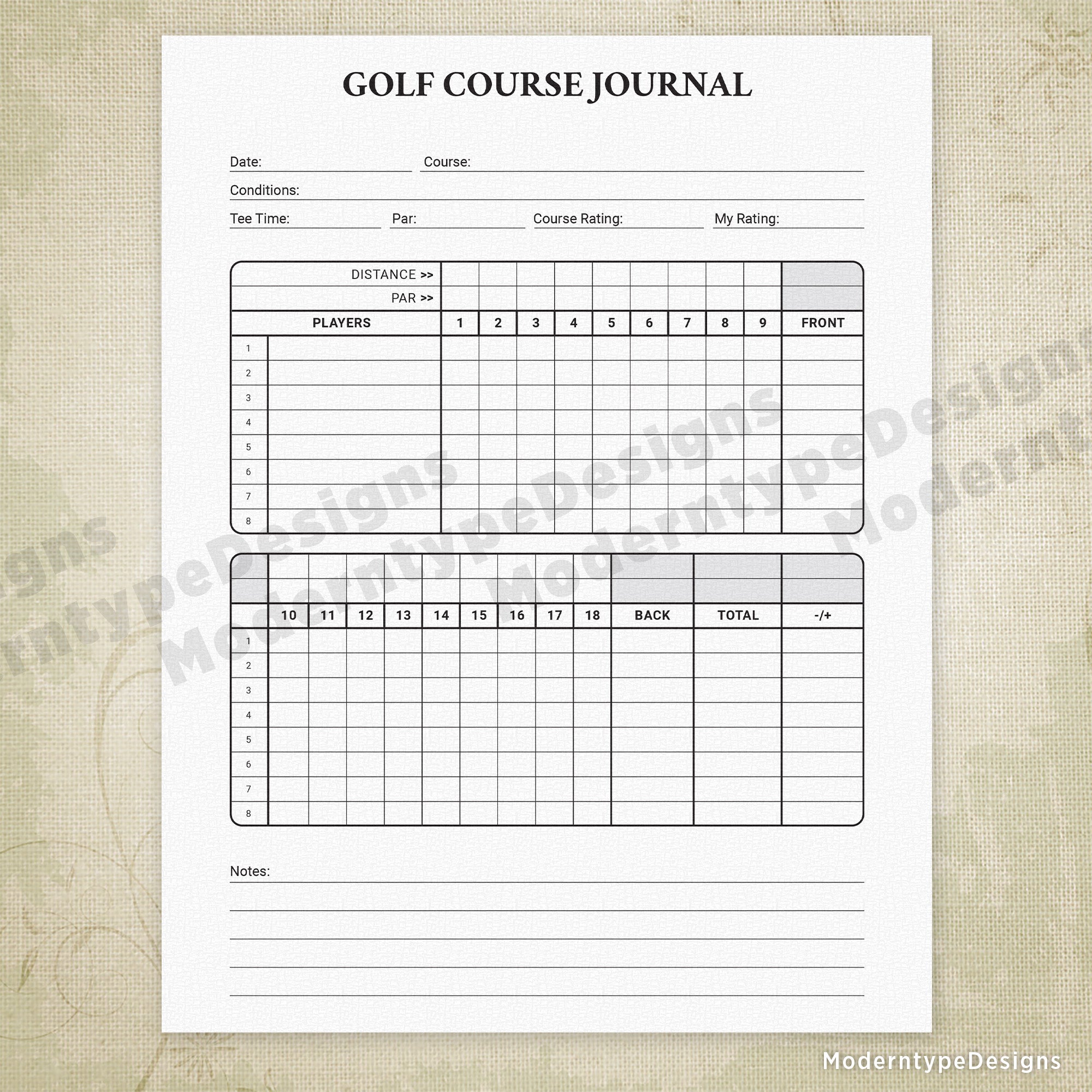 Golf Course Journal Printable