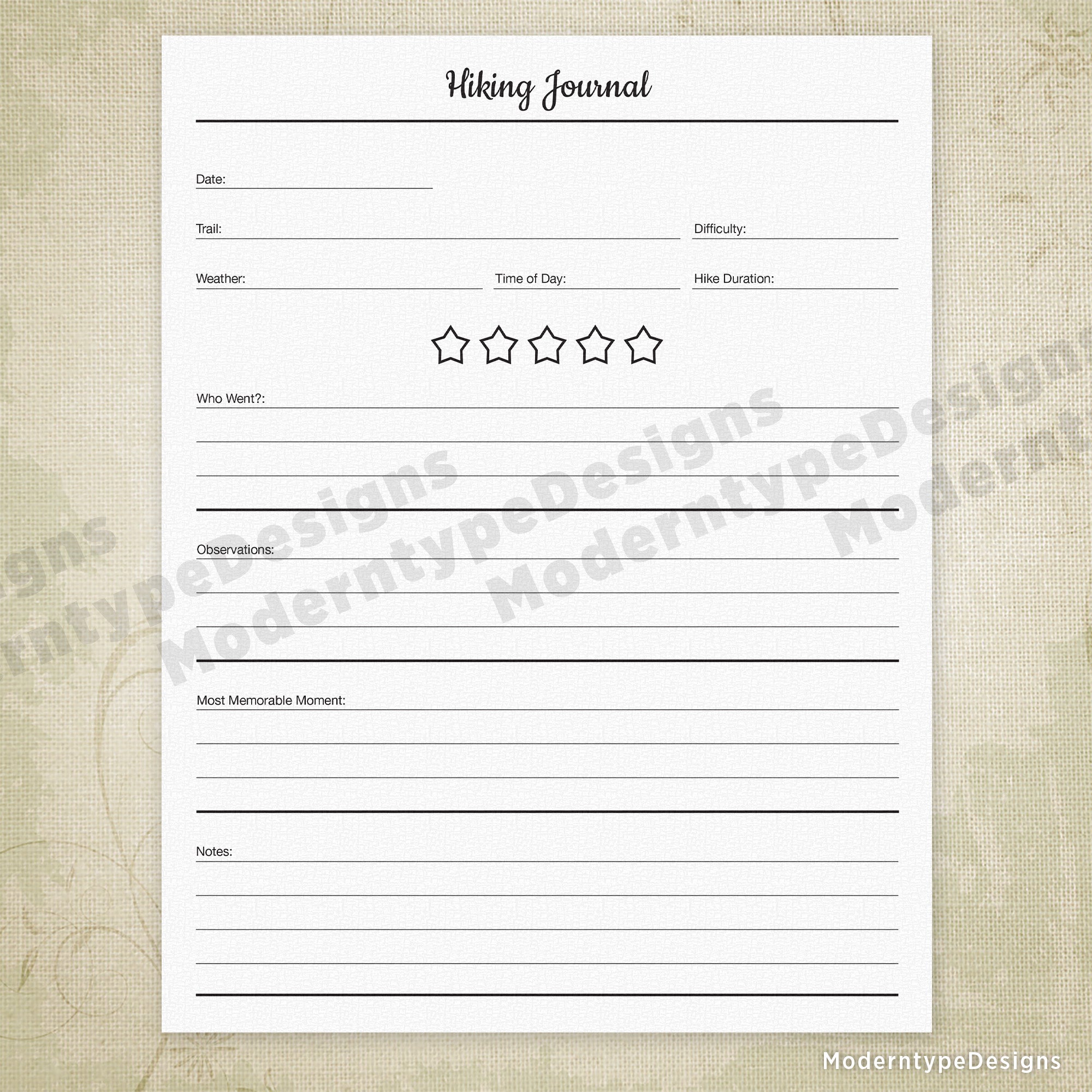 Hiking Journal Printable