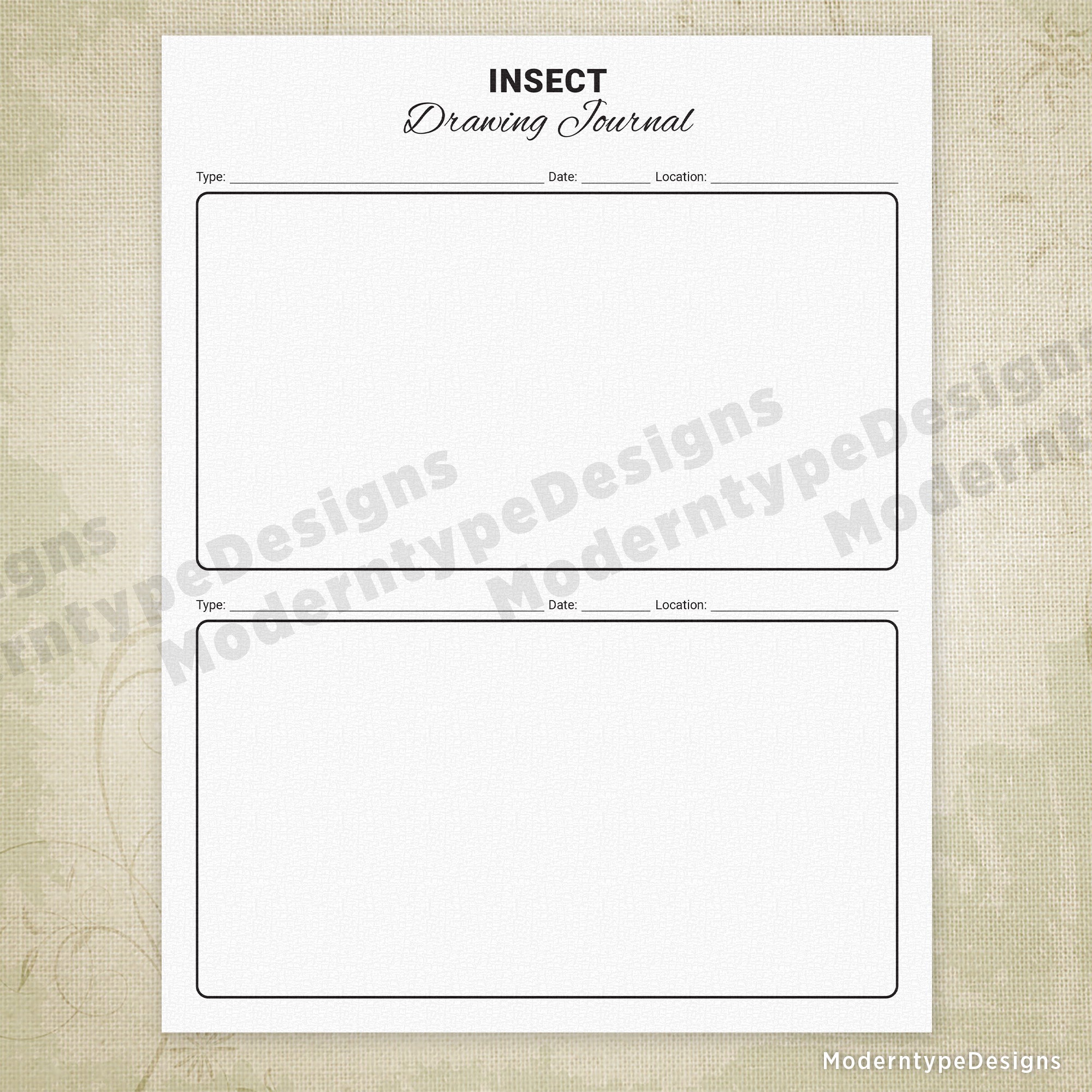 Insect Drawing Journal Printable, 2 Entries