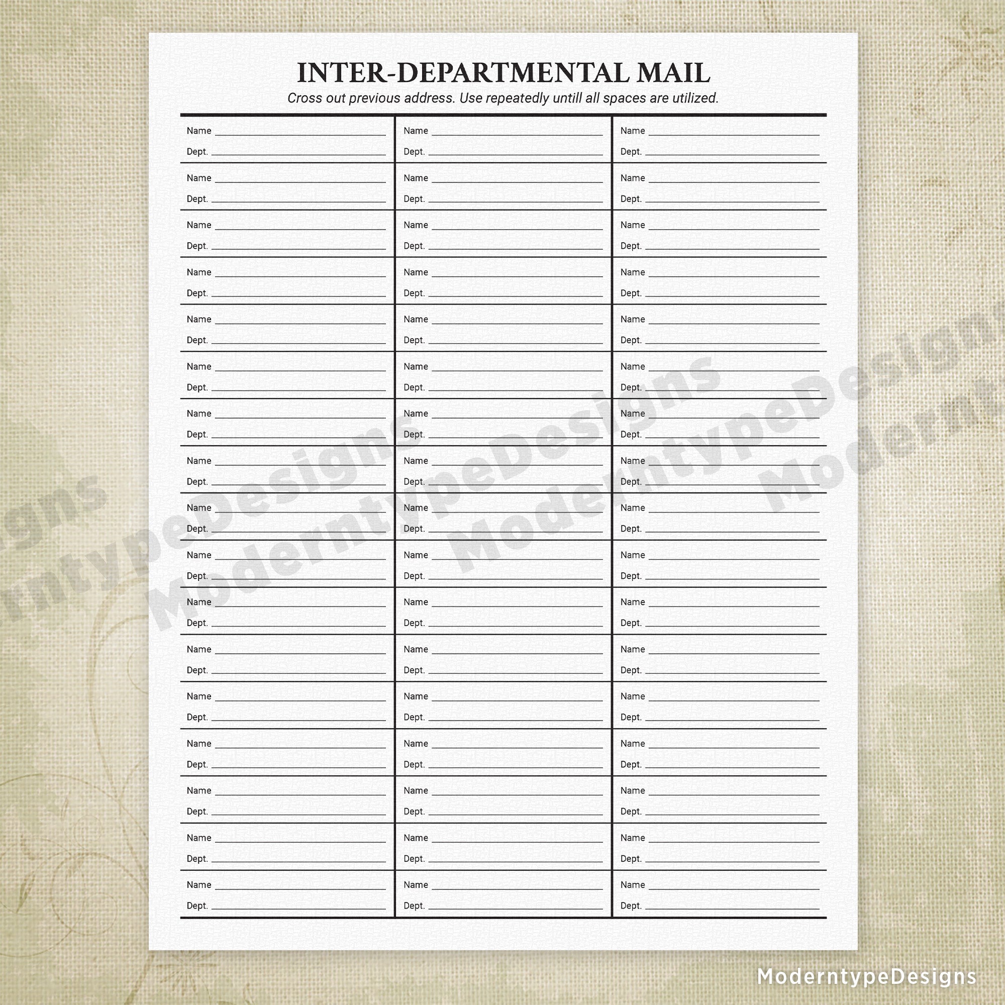 Inter-departmental Mail Printable