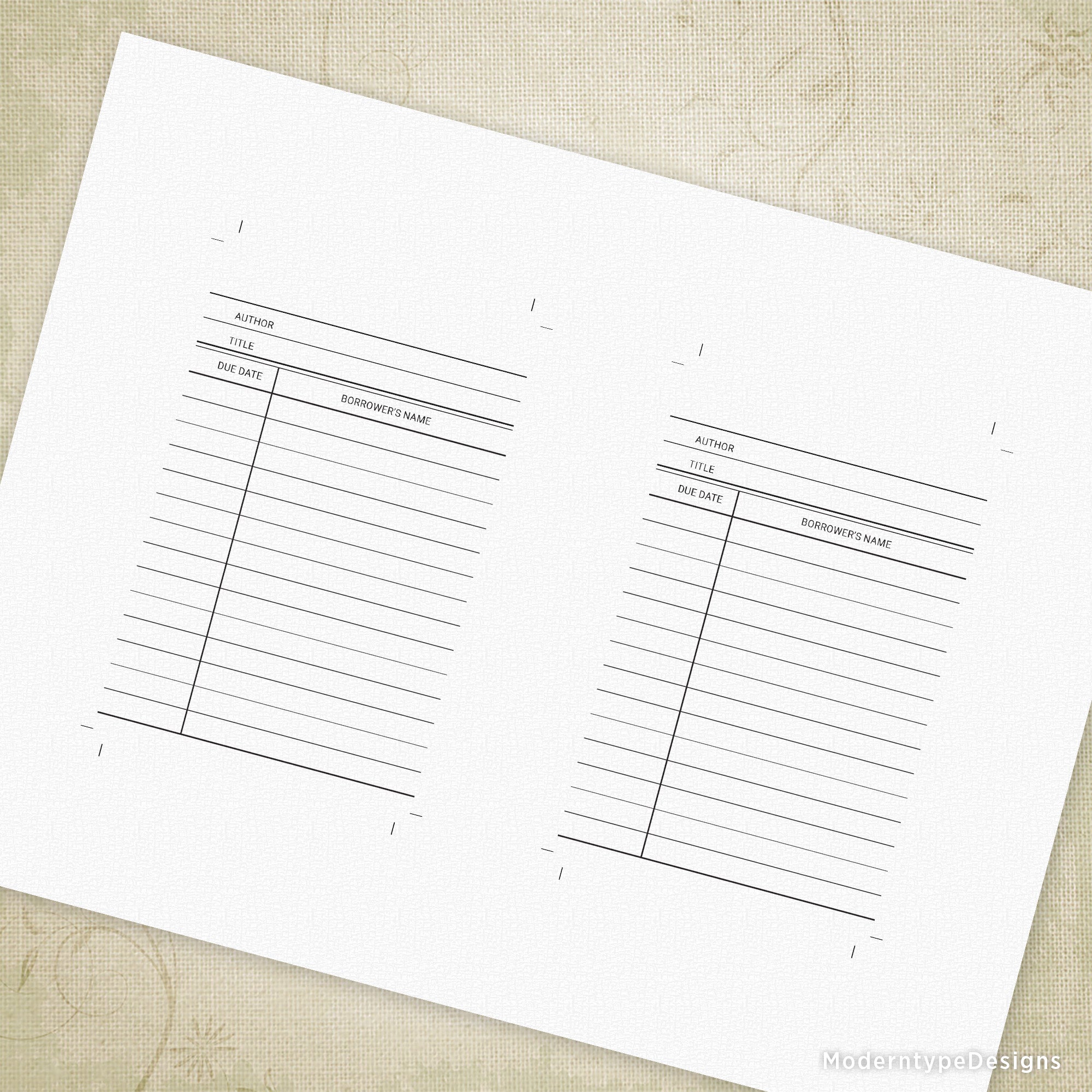 Library Book Cards Printable, 3 x 5"