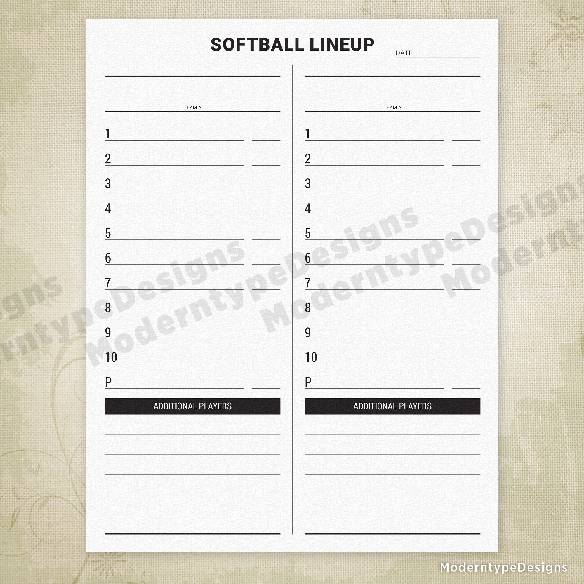 Softball Lineup List Printable