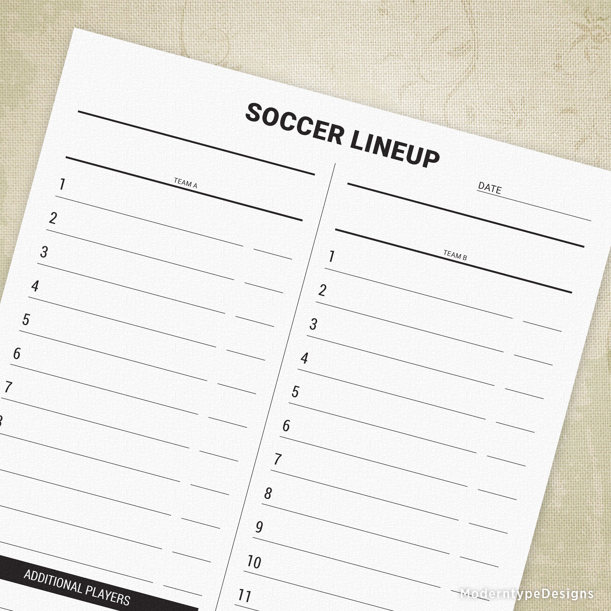 Take command of match day with this professional Soccer Lineup List Printable PDF. Built for coaches managing competitive teams, it features dedicated spaces for 11 starting players per side and a full alternates section. This PDF cannot be edited. It is for printing only.