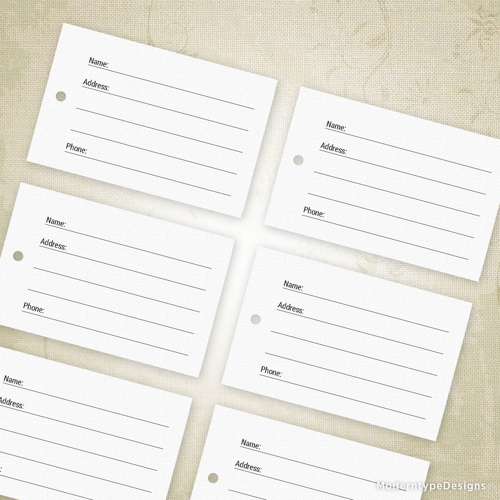 These printable luggage tags measure 4.25 x 2.75 inches and are designed for easy printing and cutting at home. Each tag includes designated fields for your name, address, and phone number, helping ensure quick identification of your belongings during travel.