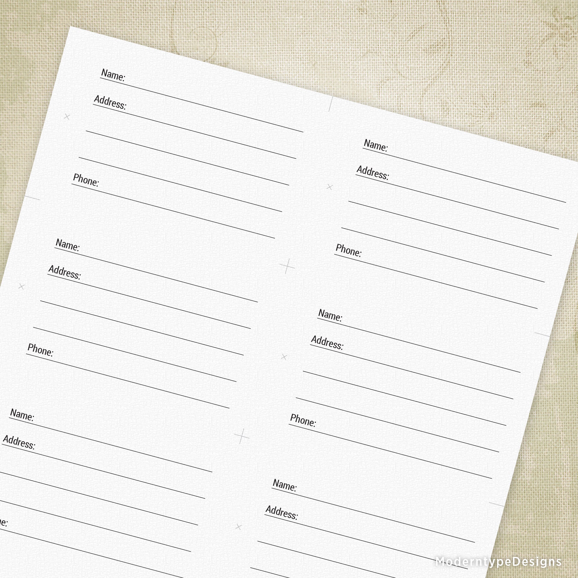 These printable luggage tags measure 4.25 x 2.75 inches and are designed for easy printing and cutting at home. Each tag includes designated fields for your name, address, and phone number, helping ensure quick identification of your belongings during travel.