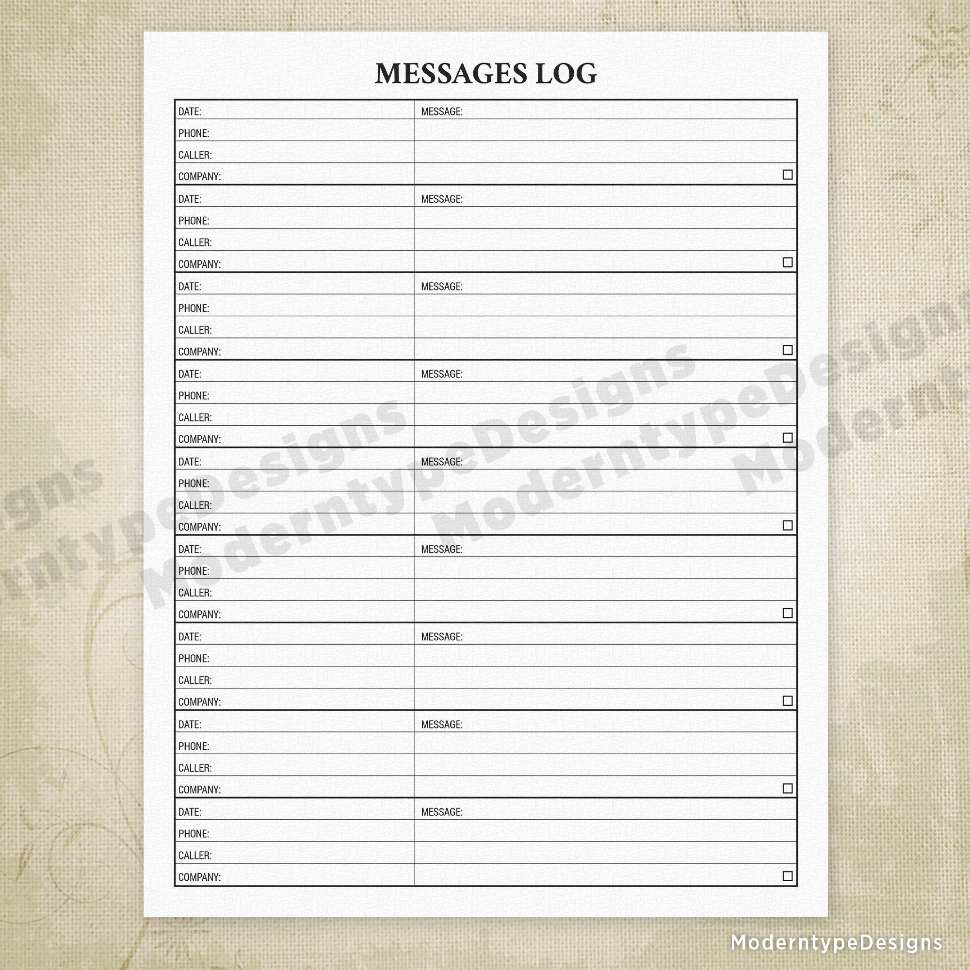 Messages Log Printable