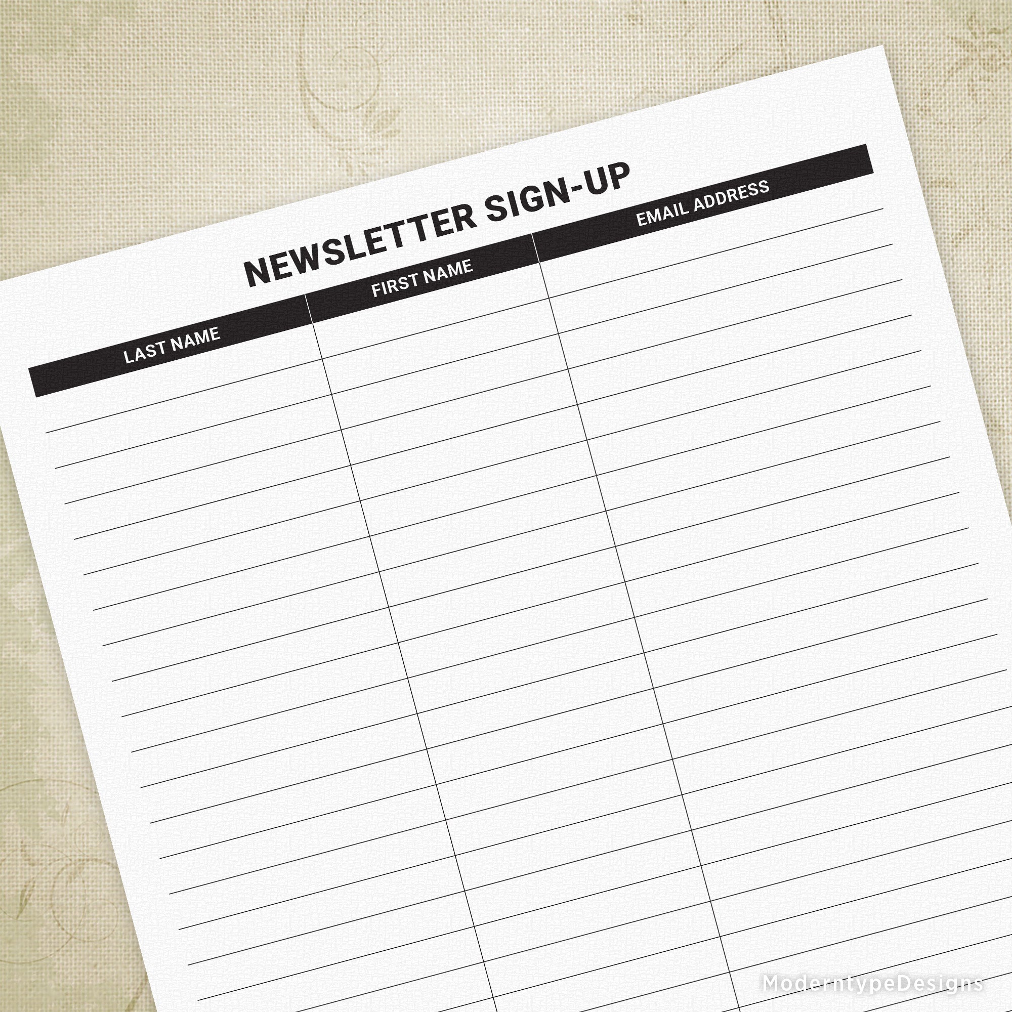 This is a Newsletter Sign-up Printable PDF Form for instant download. Gather an email list of your customers so you can keep them informed!