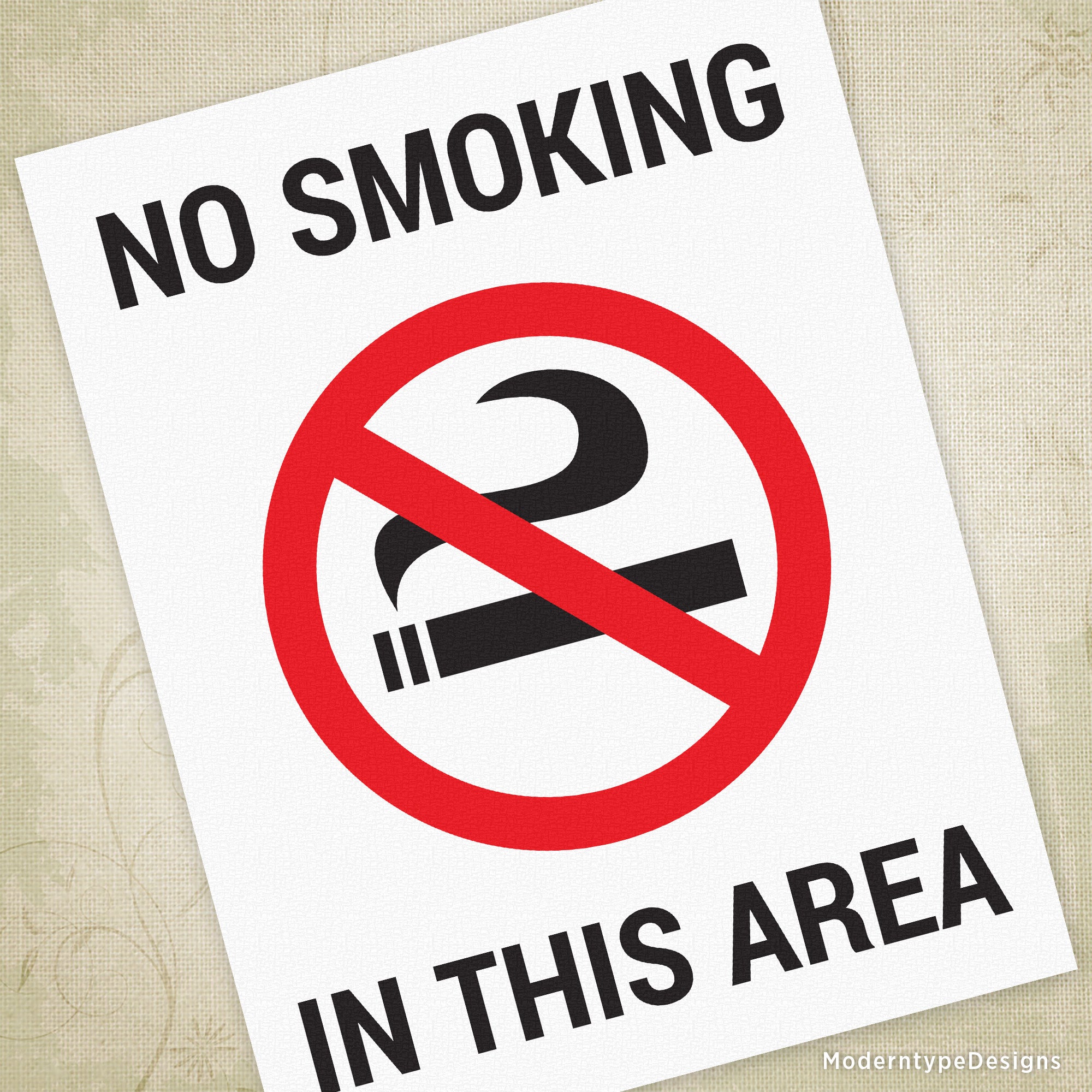 A printable PDF sign with a black and red border and text that reads 'NO SMOKING AREA' in white.