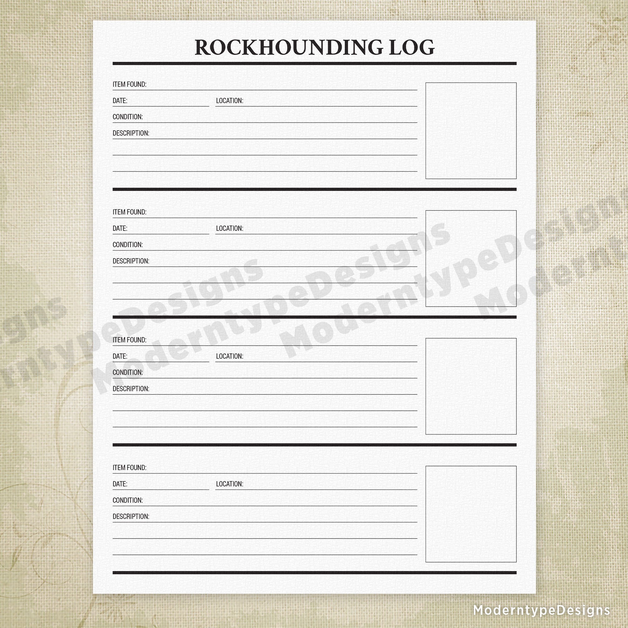 Rockhounding Log Printable