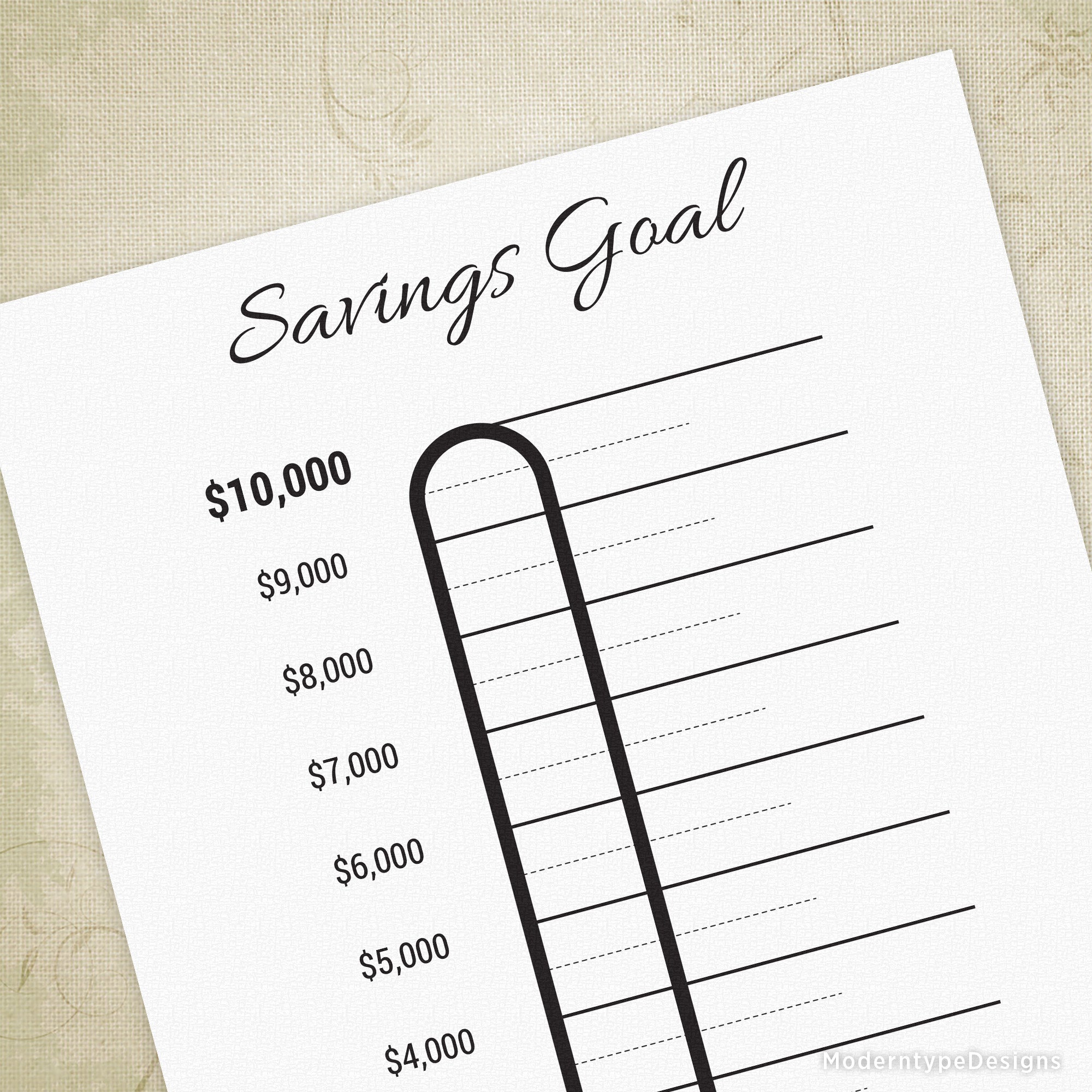 Track your progress toward a $10,000 financial goal with this clear and motivating Savings Goal Printable PDF. Designed as a thermometer chart, it visually represents your savings growth, helping you stay organized and focused on your financial target.