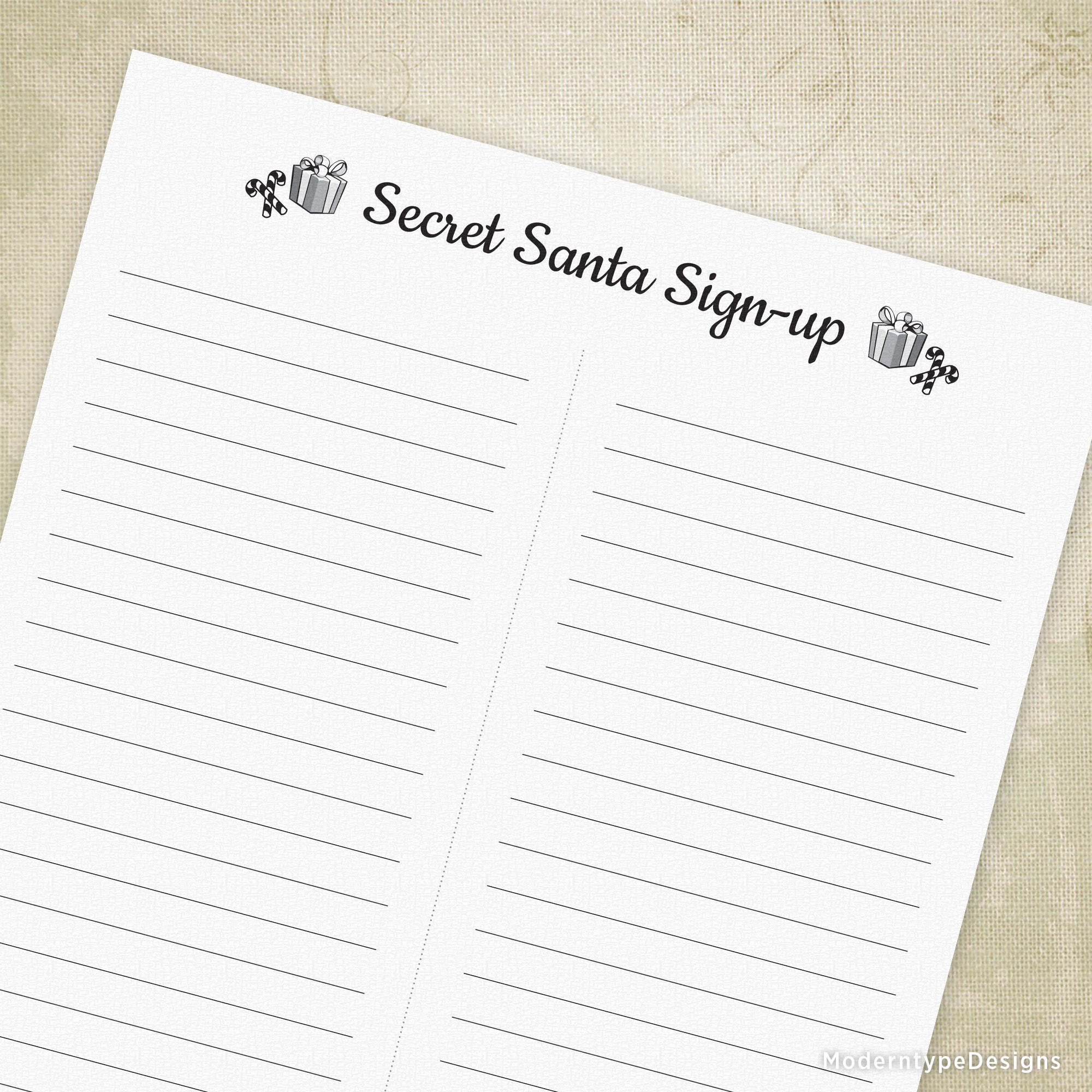 Streamline your office Secret Santa exchange with this ready-to-print Secret Santa Sign-up Printable Form PDF. Designed to accommodate large groups, simply download, print, and distribute to your team.