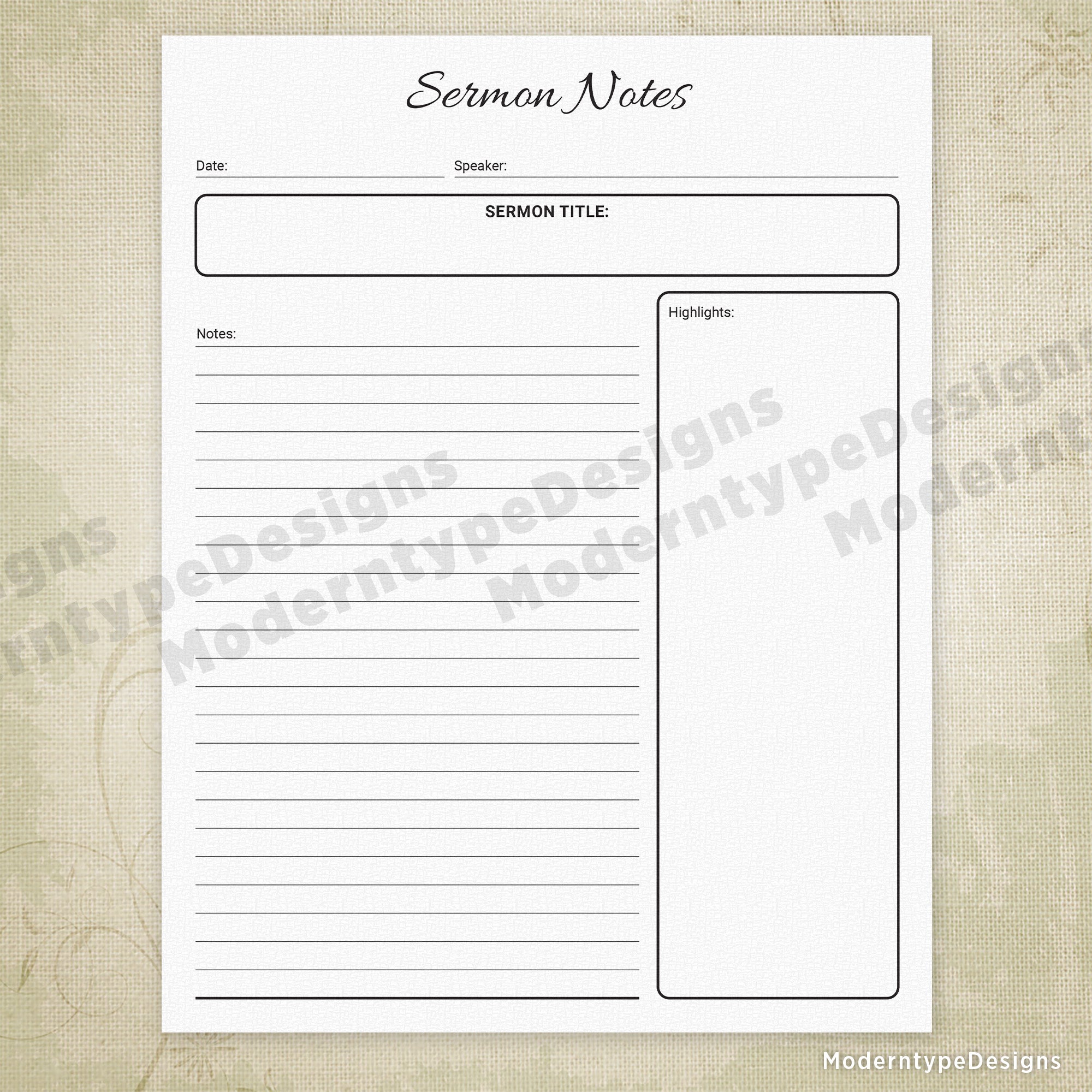 Sermon Notes Printable