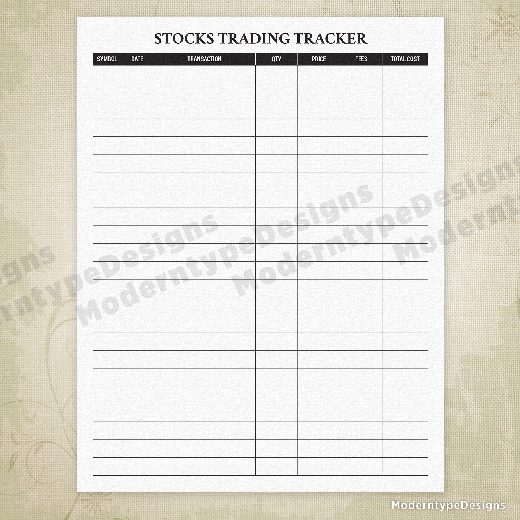 Stocks Trading Tracker Printable