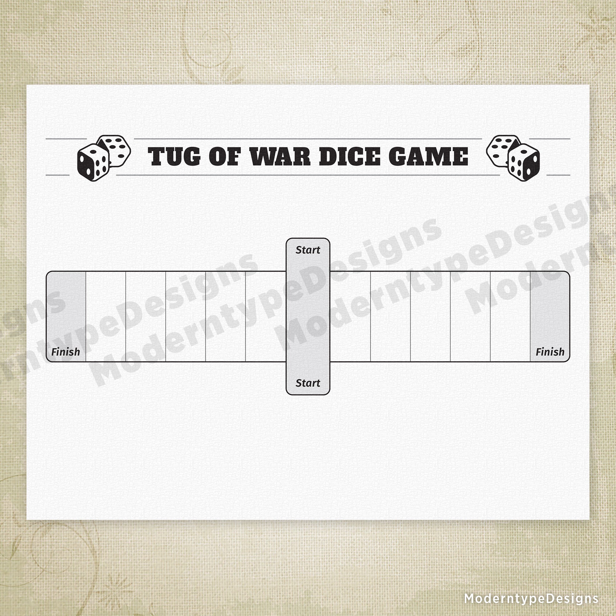 Tug of War Dice Game Board Printable
