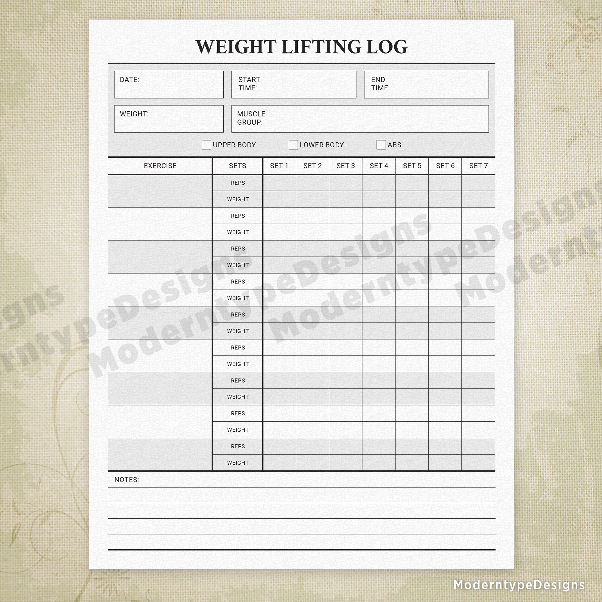 Weight Lifting Log Printable