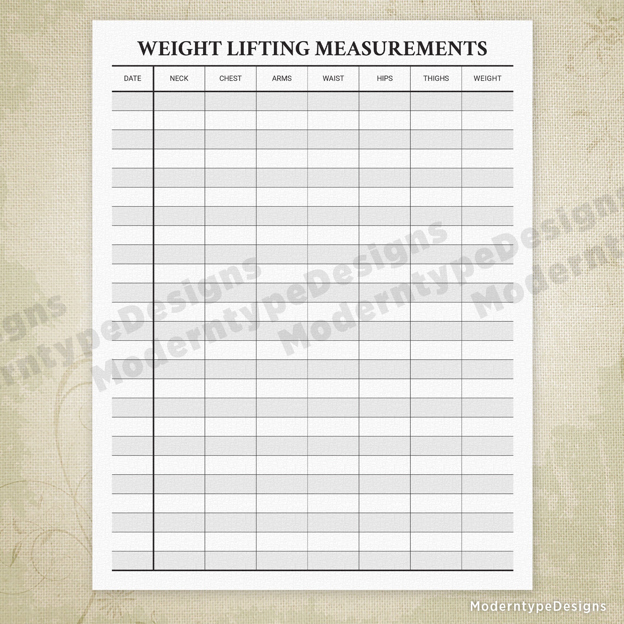 Weight Lifting Measurements Printable