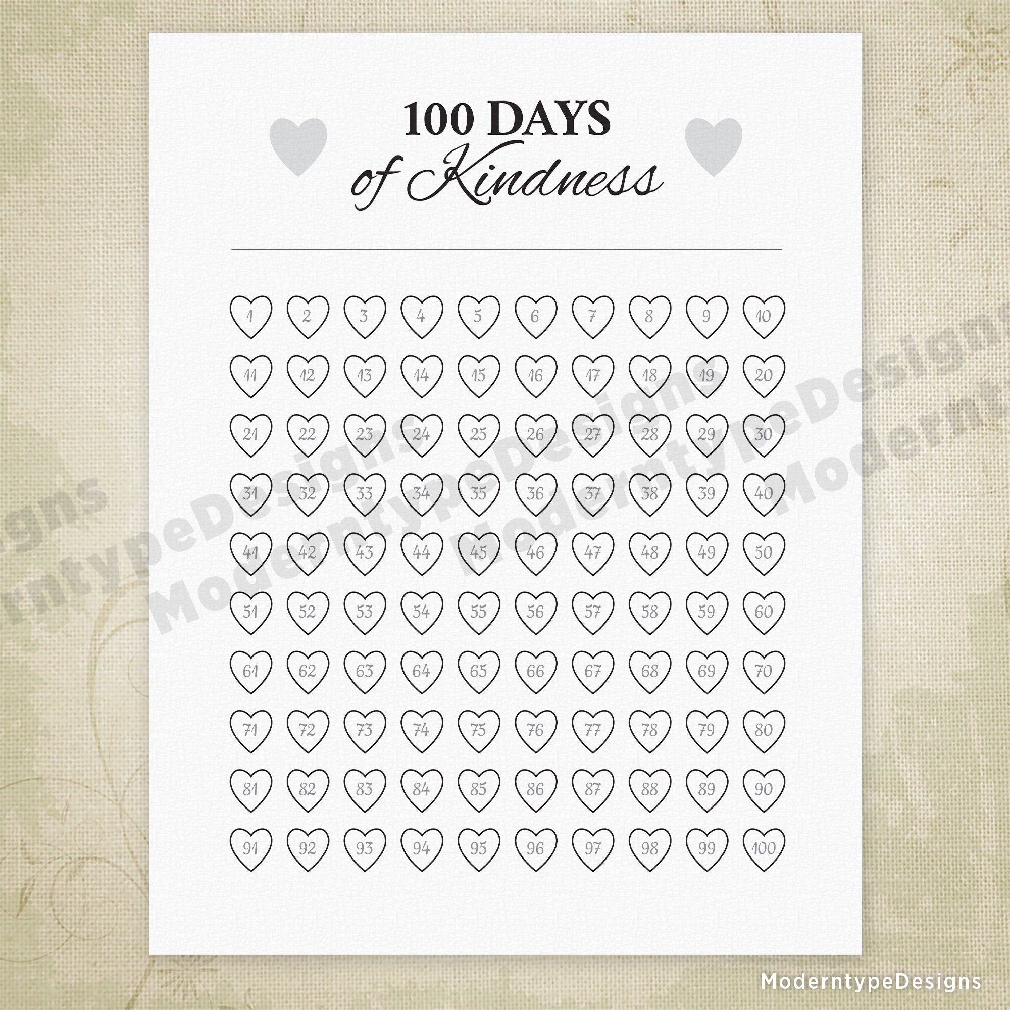100 Days of Kindness Printable