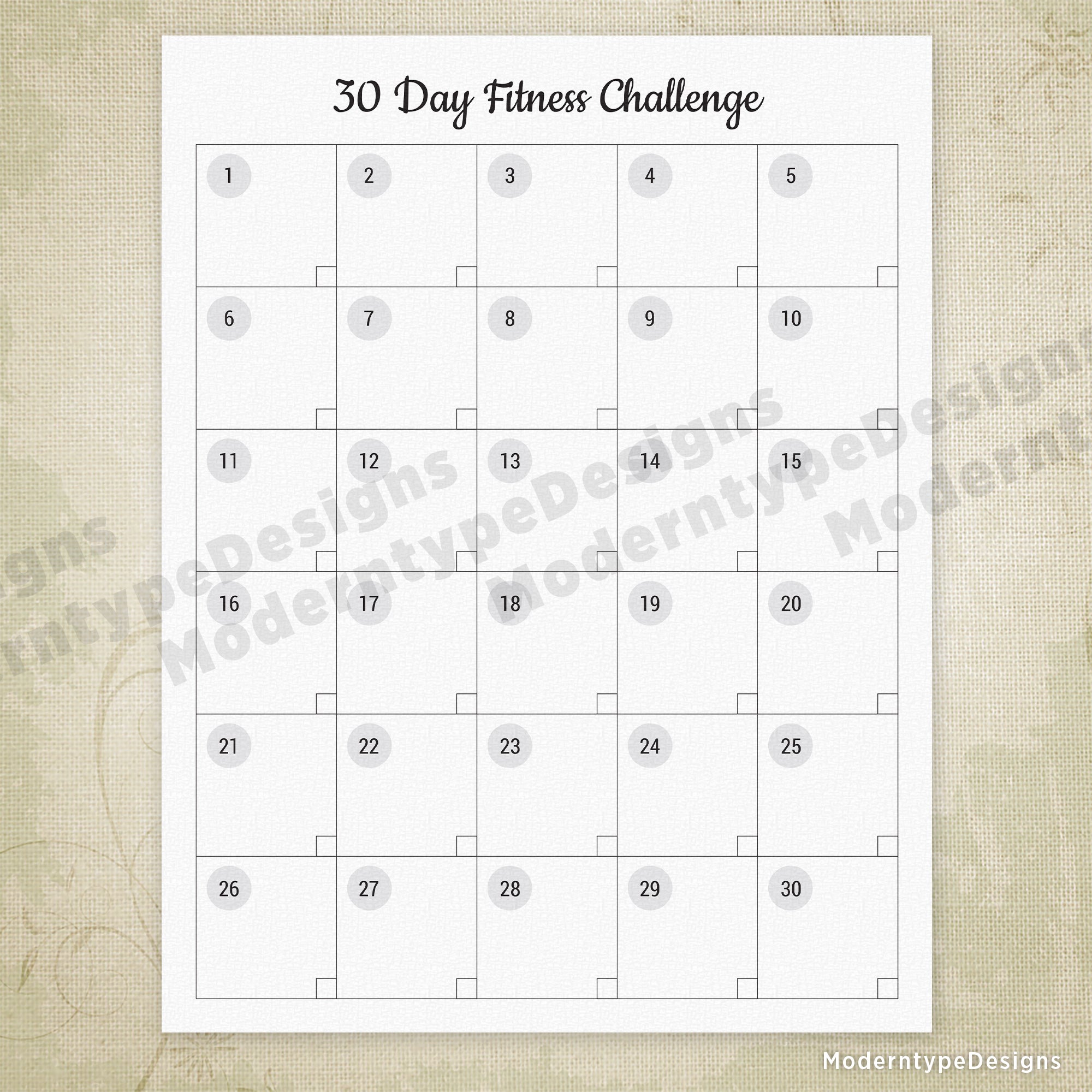 30 Day Fitness Challenge Printable