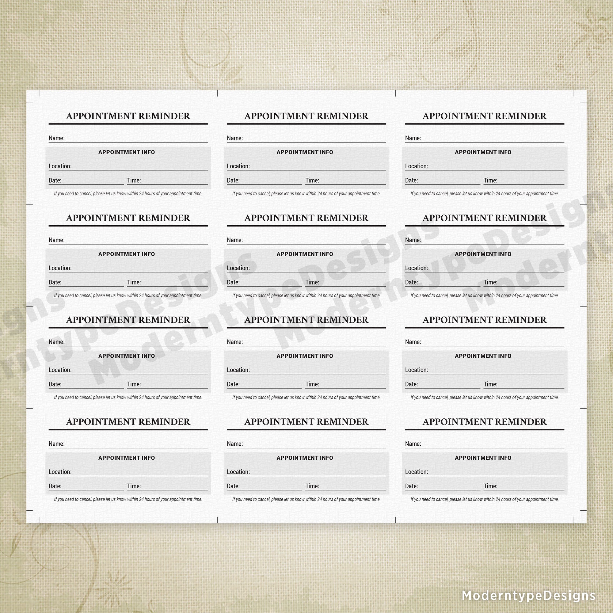 Appointment Reminder Card Printable, 3.5 x 2"