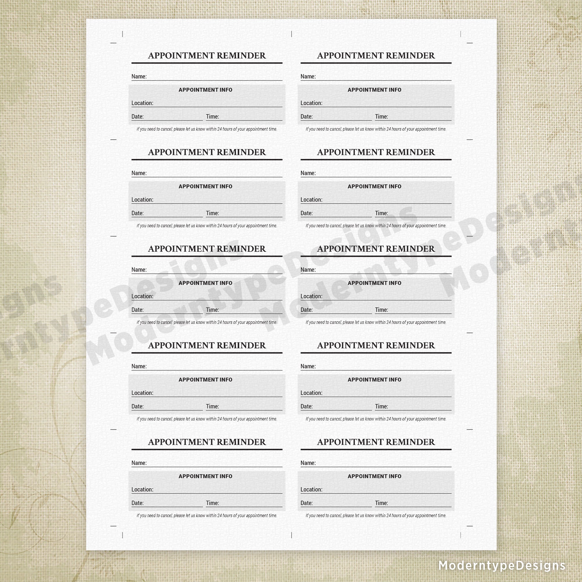 Appointment Reminder Card Printable, 3.5 x 2"