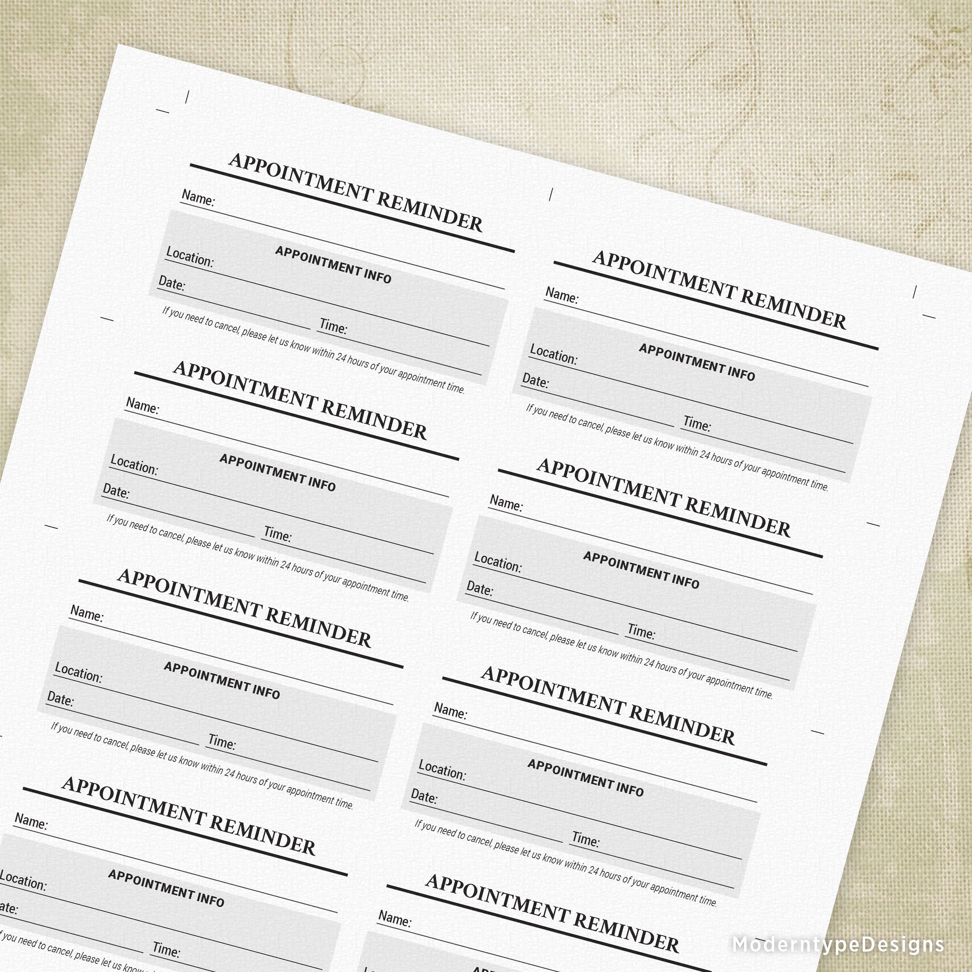 Appointment Reminder Card Printable, 3.5 x 2"