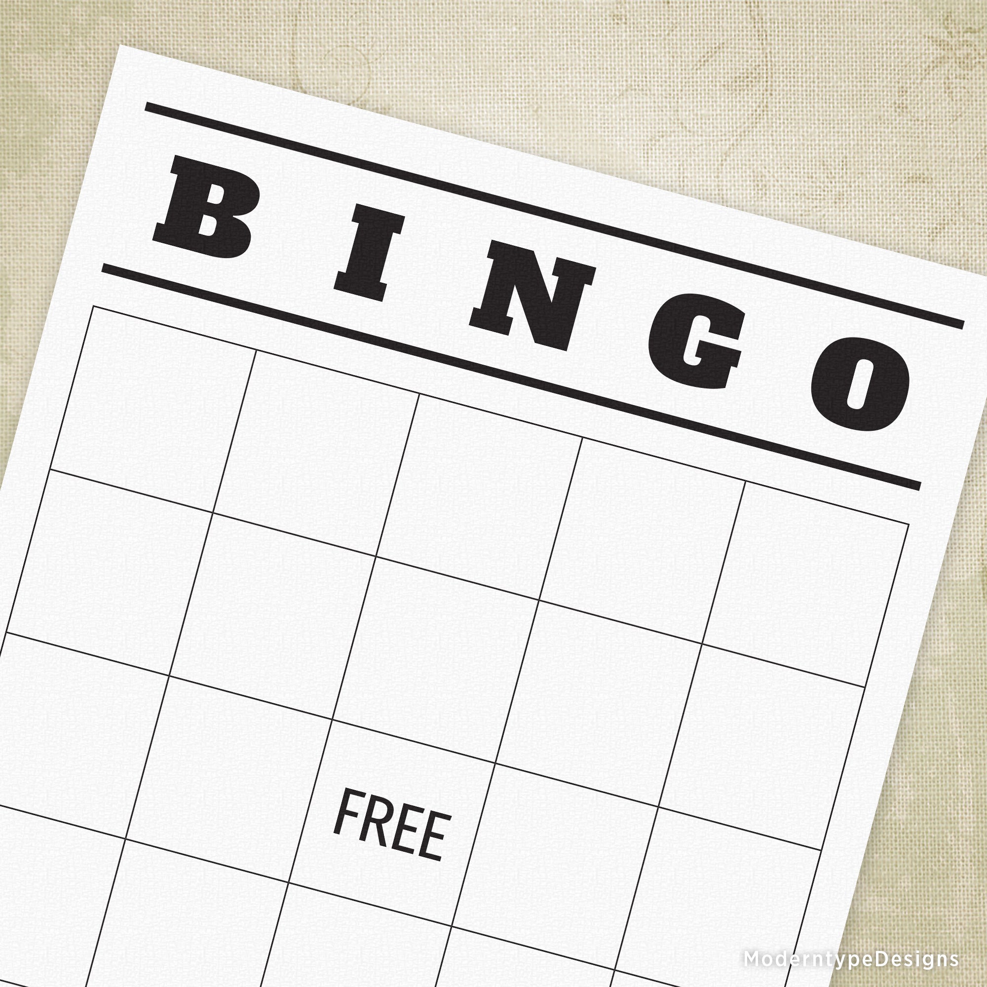 This is a Blank BINGO Game Printable PDF for Digital Download. Create your own bingo game with this blank game sheet. Print it out, and write your own ideas in each box. Be creative!