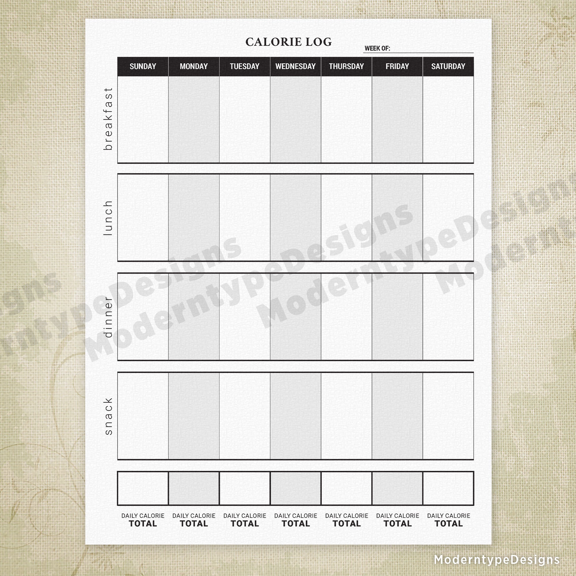 Calorie Log Printable Form