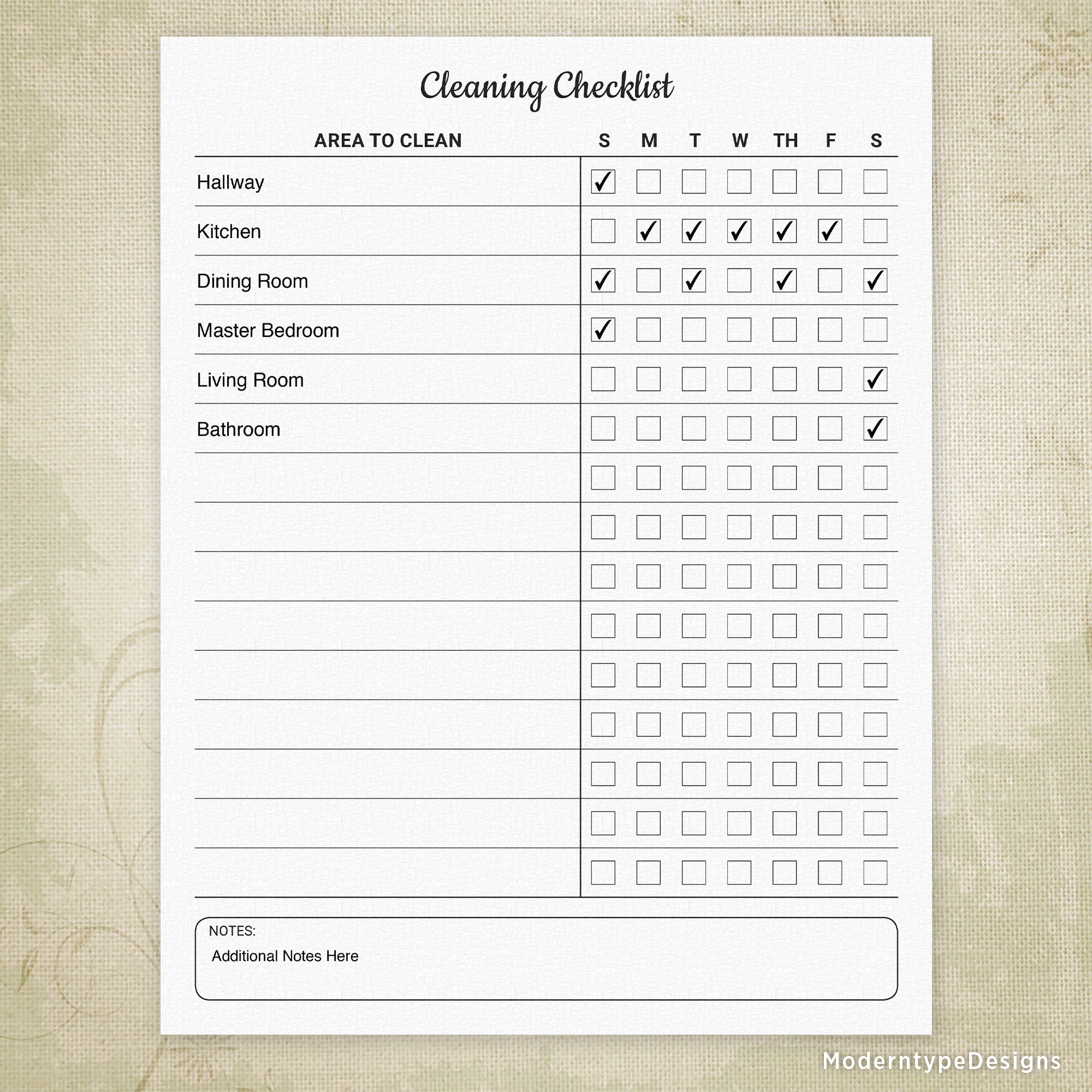 Cleaning Checklist Printable Form, Editable