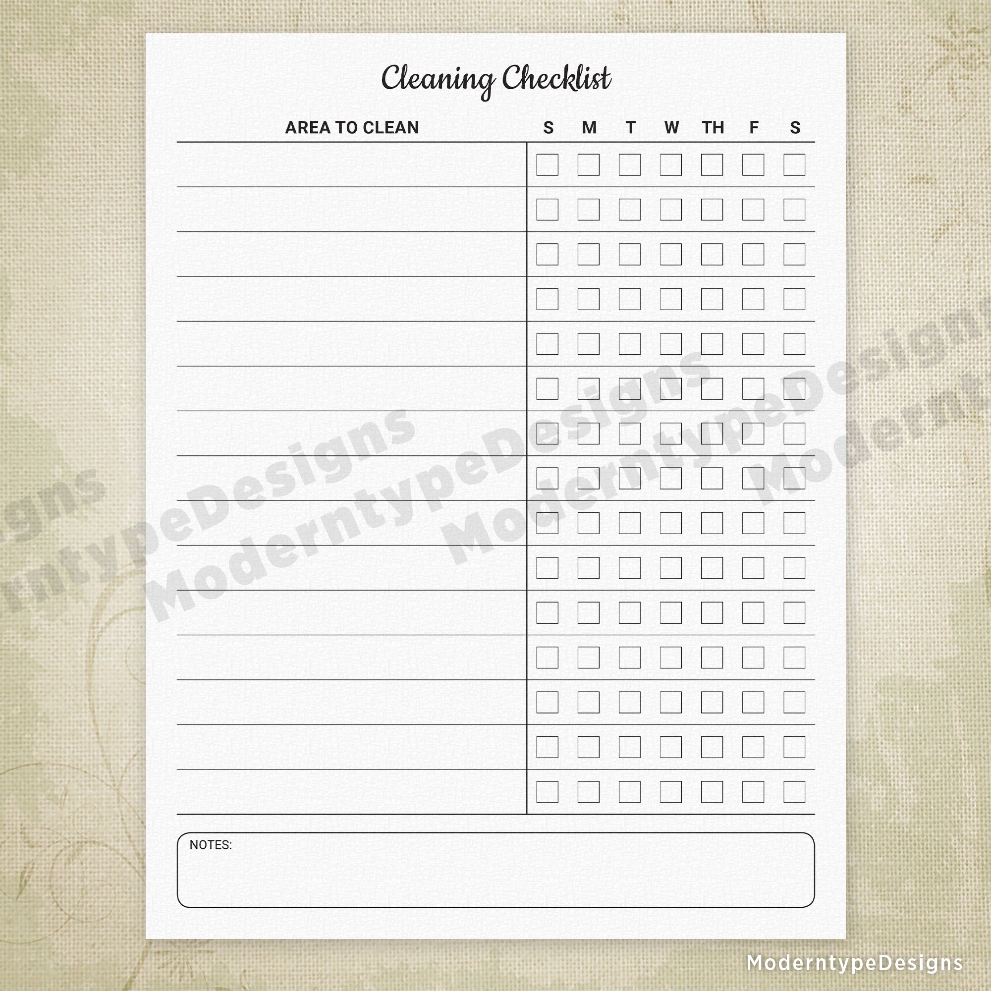 Cleaning Checklist Printable Form, Editable