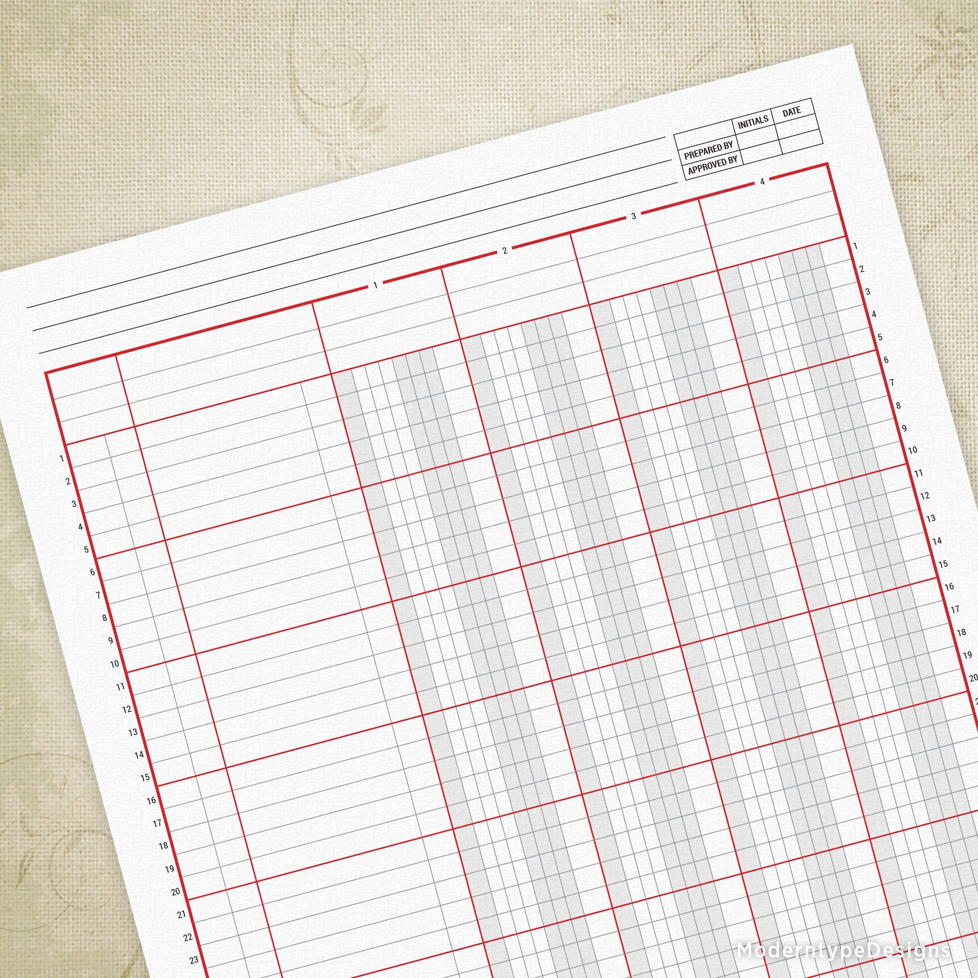 Columnar Worksheet Printable, 4 Columns