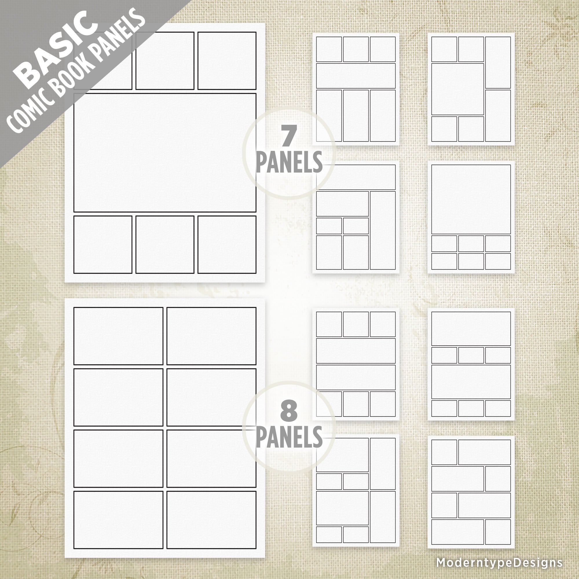 Basic & Complex Comic Book Panels Kit Printable