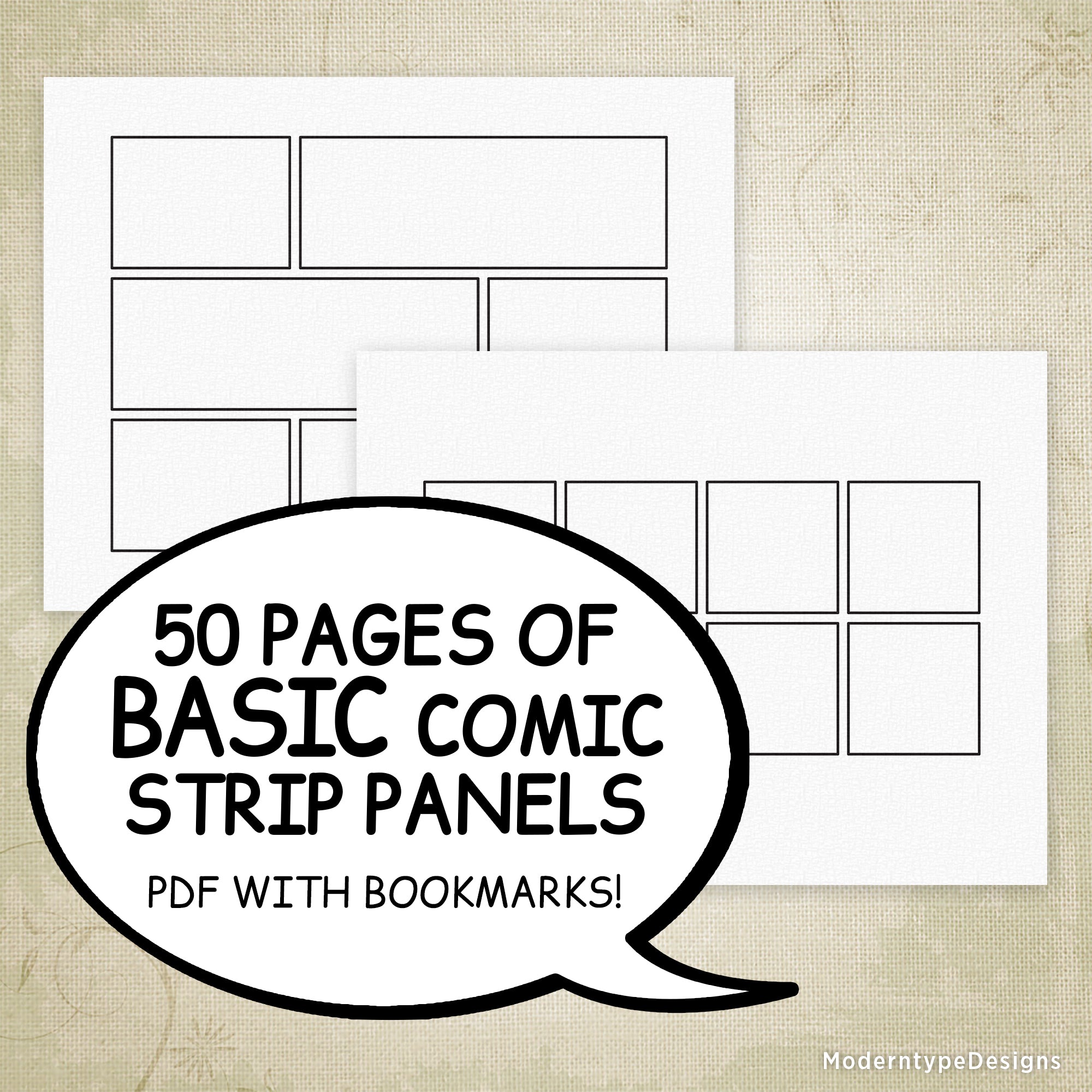 This is a Basic Comic Strip Panels Printable. This PDF contains 50 pages worth of 1 through 10 boxes (box positions are random).