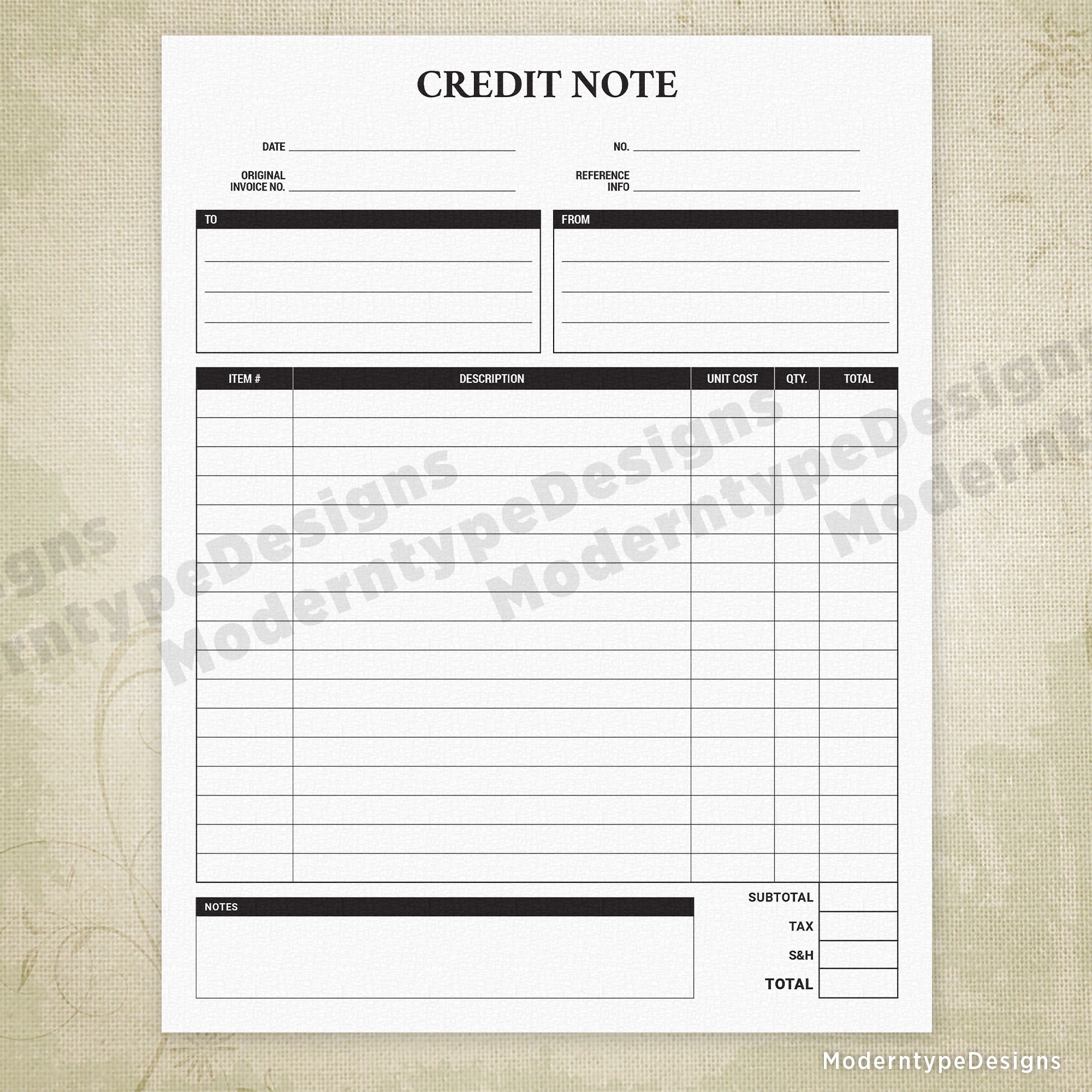 Credit Note Printable