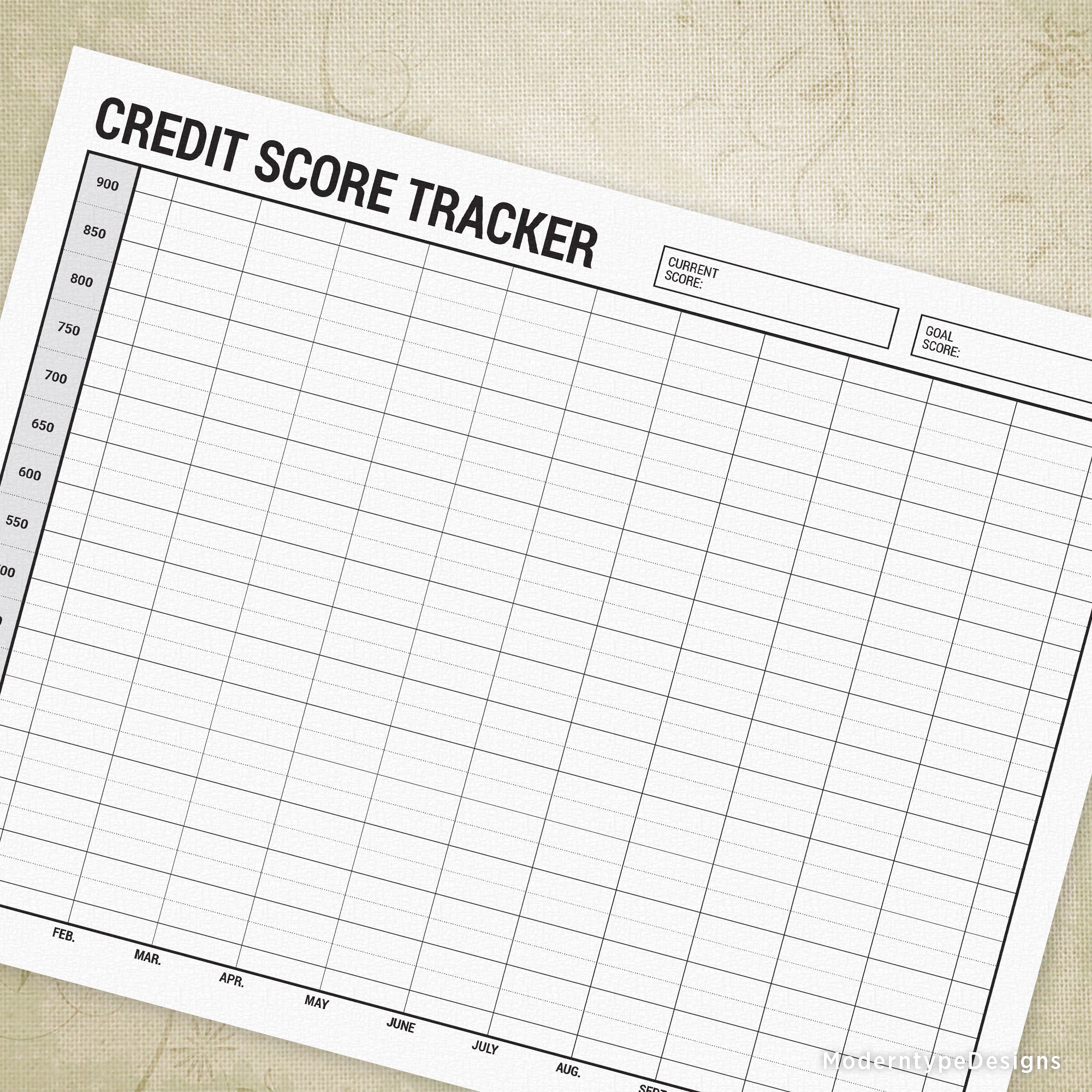 This is a PDF Credit Score Tracker Printable. For each month of the year, simply mark your score in the chart and reach your goal!