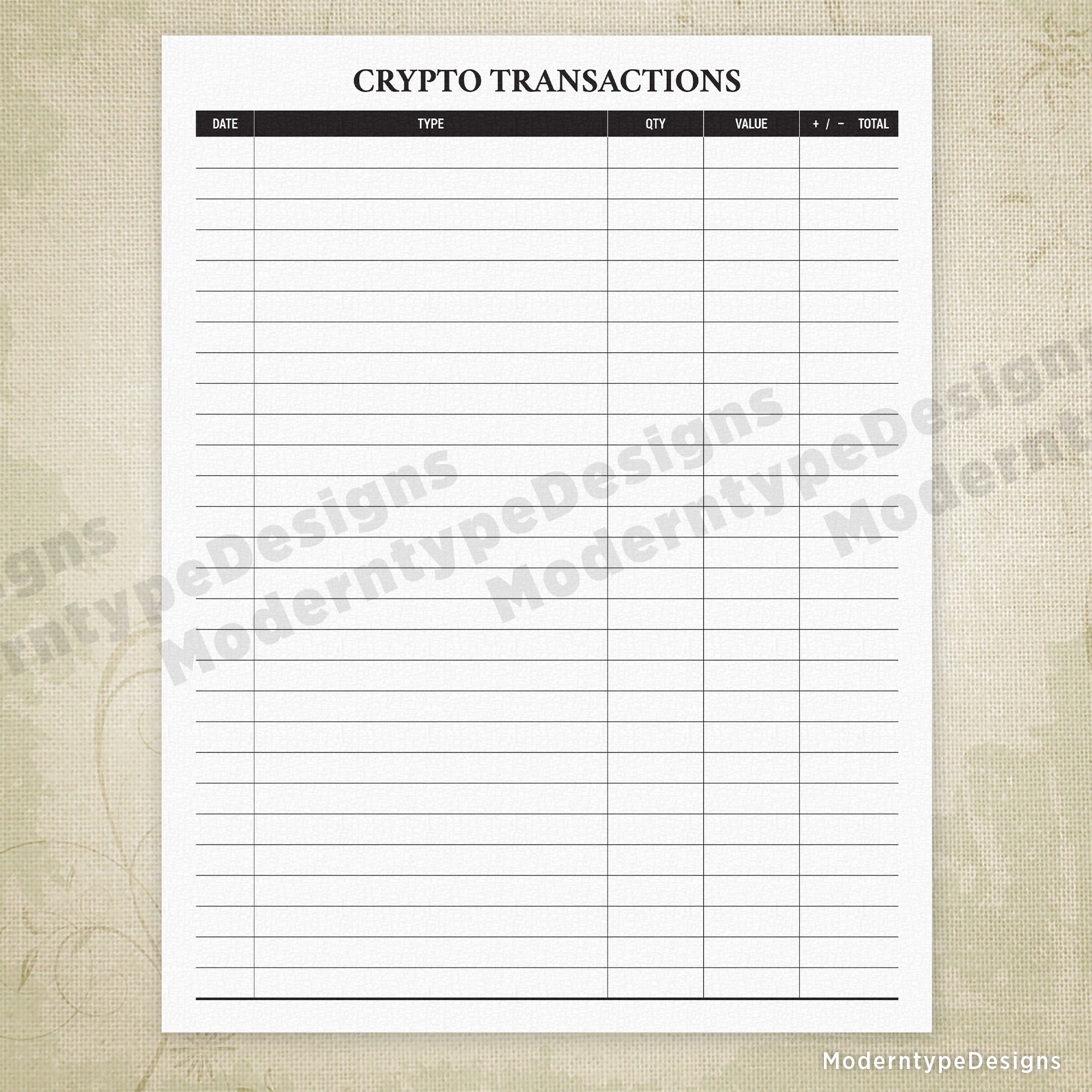 Cryptocurrency Transactions Printable