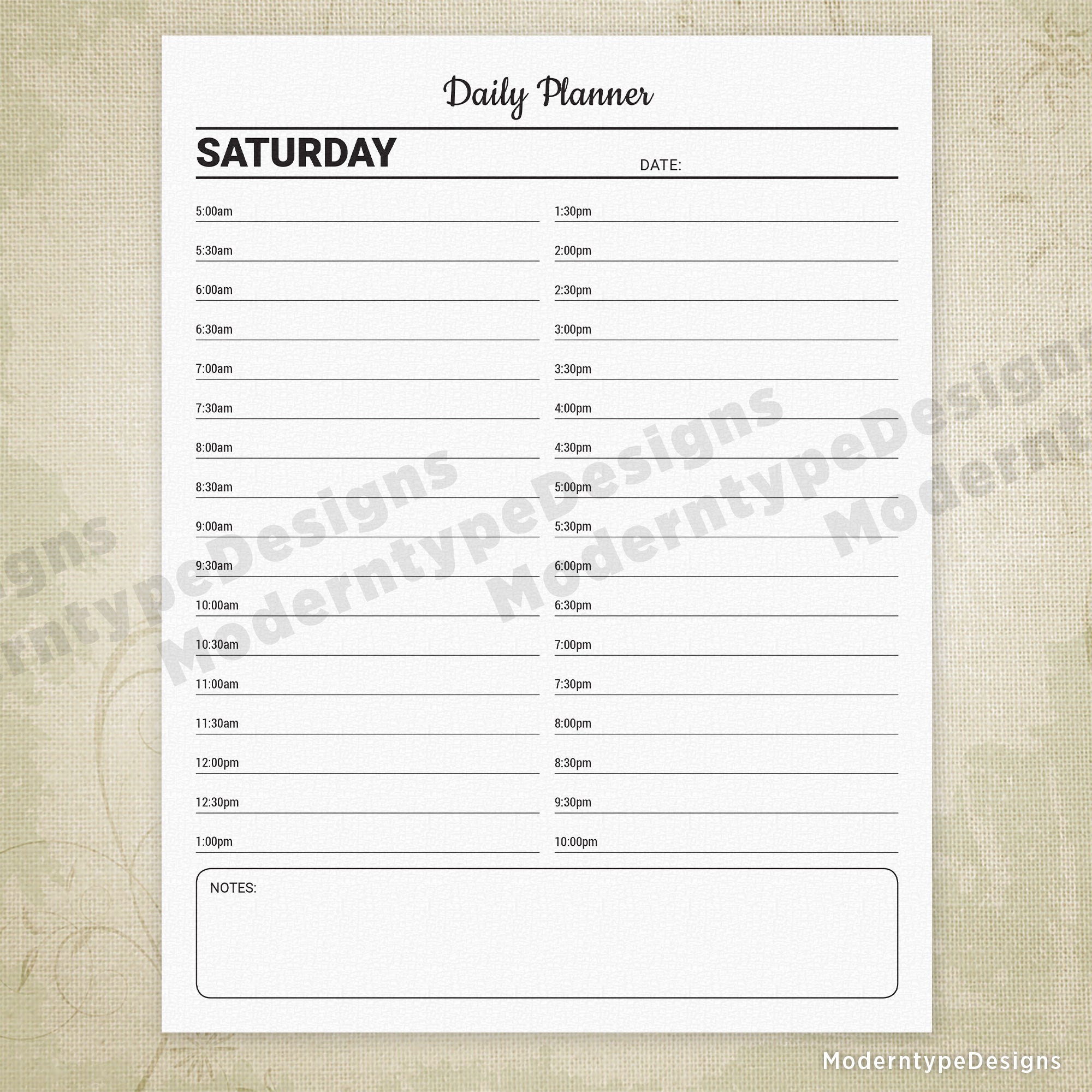 Daily Planner Printable with Lines
