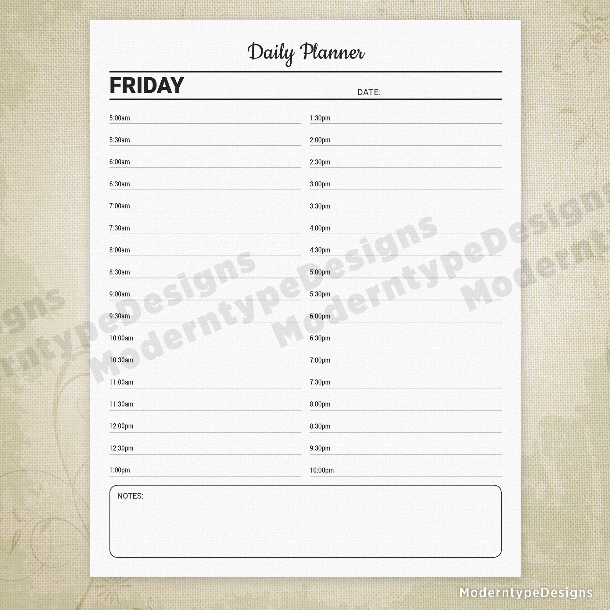 Daily Planner Printable with Lines