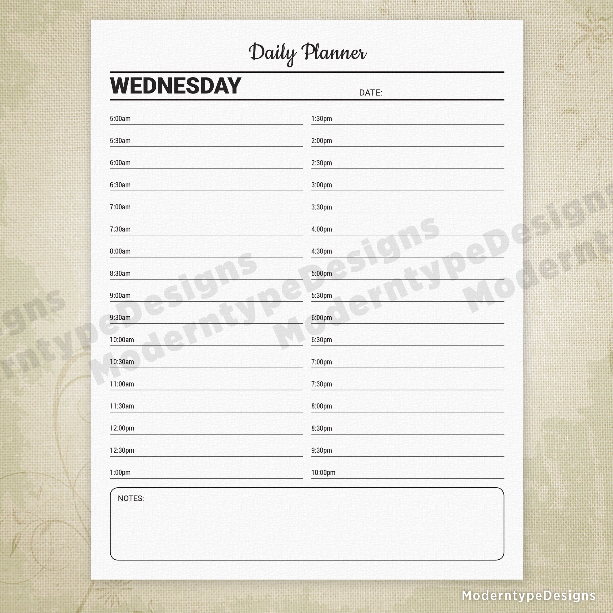 Daily Planner Printable with Lines